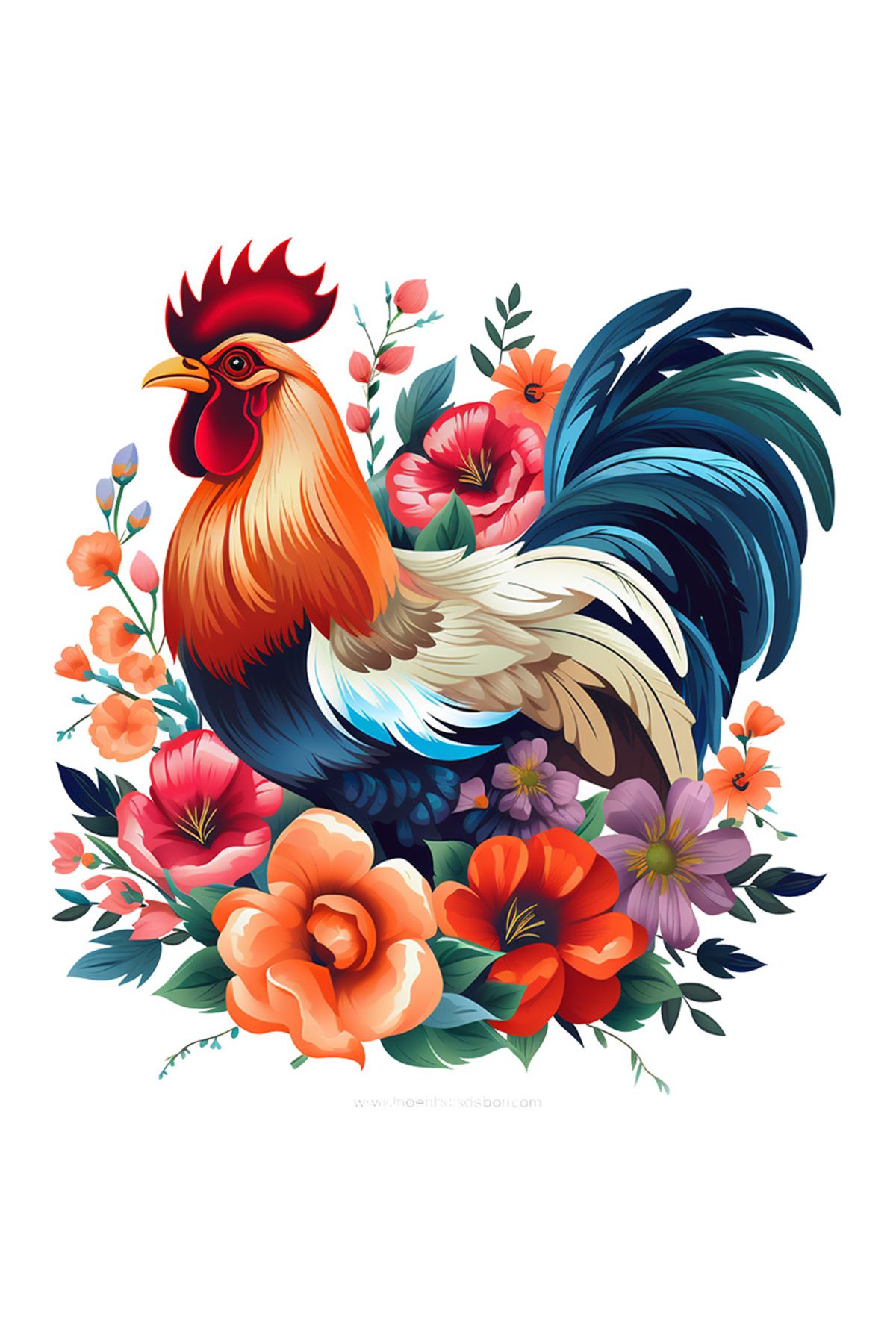 StoryGift Romania Sticker Cu Un Cocos Care Are Multe Flori In Jur, Natura, Plante, Pasare, Cu Margini Albe, Pvc Vi - One Size