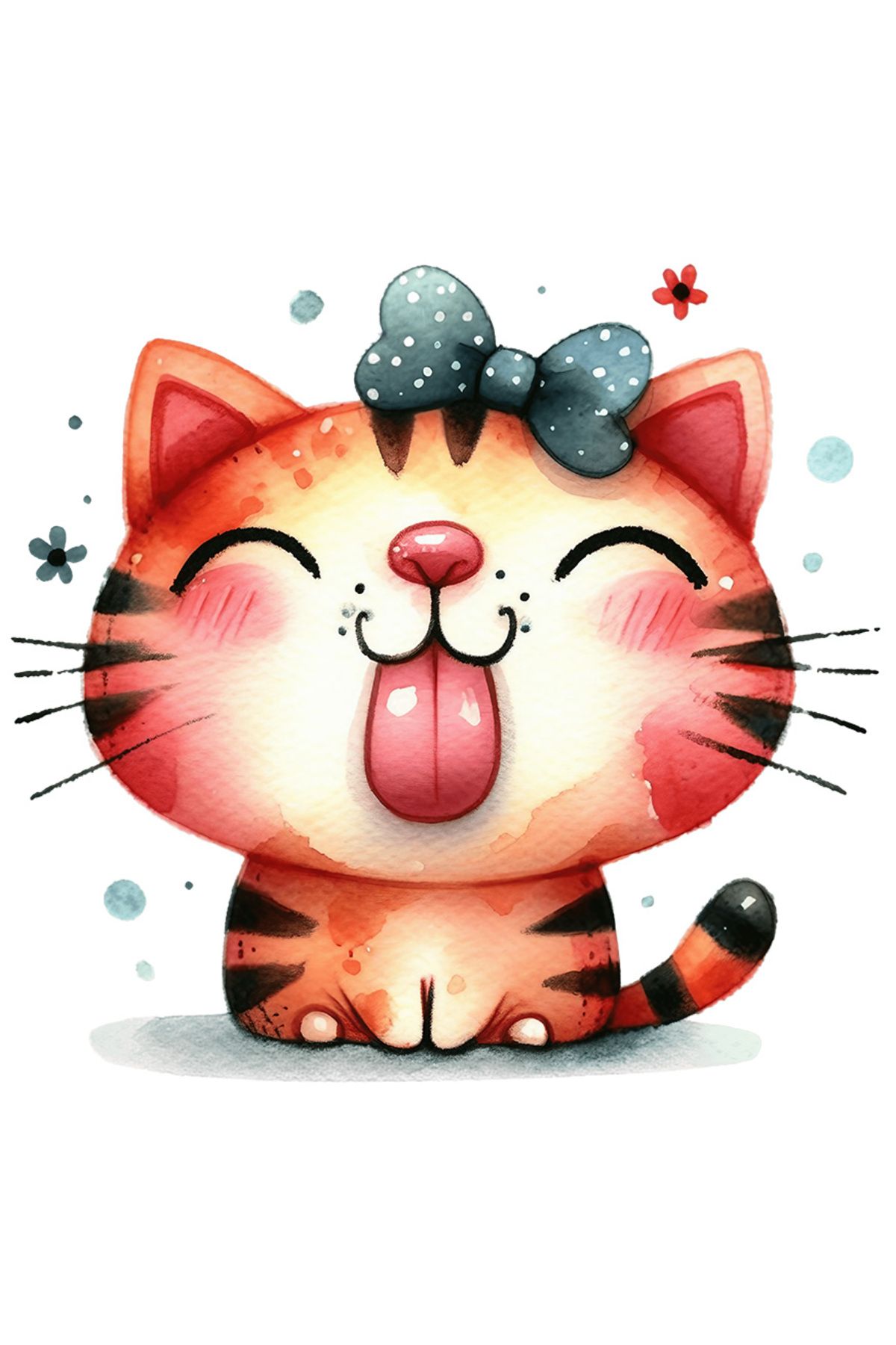 StoryGift Romania Sticker Adeziv 90cm Cu O Pisica Bucuroasa, Ilustratie, Desen Pentru Copii, Funda, Floricele, F - One Size