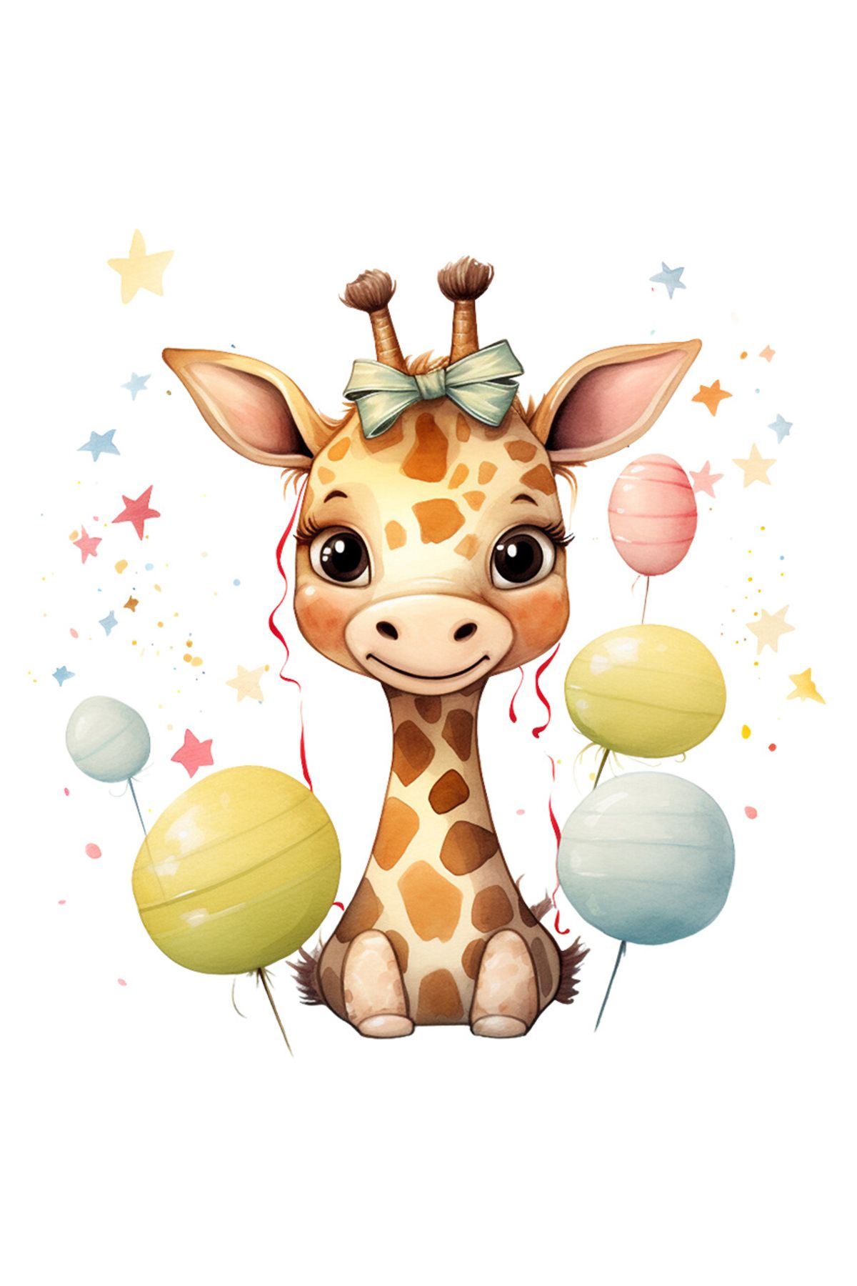 StoryGift Romania Sticker Autocolant 70cm Cu O Girafa Putin Timida, Ilustratie, Stelute, Baloane Colorate, Anive - One Size