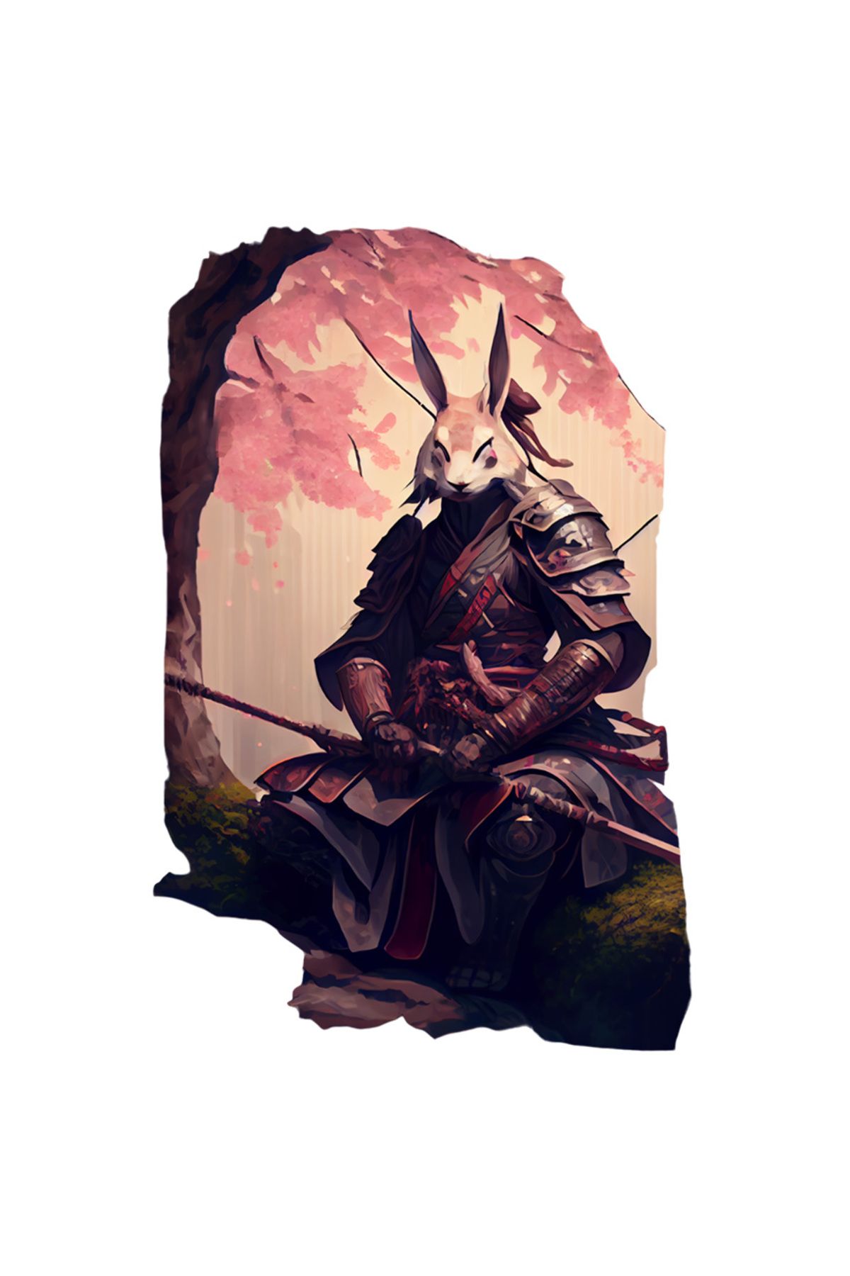 StoryGift Romania Sticker Eticheta 40cm Cu Iepure Samurai, Soldat, Ninja, Luptator, Razboinic, Cu Margini Albe, - One Size