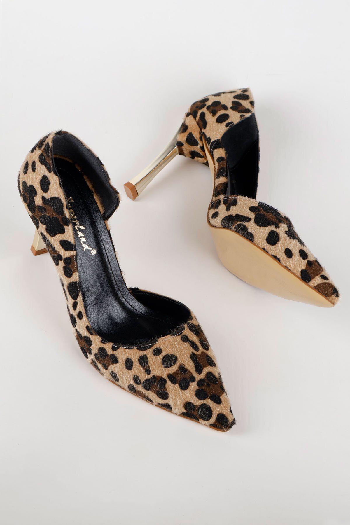 LuisPerry-Women's Stiletto Leopard Patterned Gold Plated Heels Stylish and Comfortable Stiletto 9 cm 8