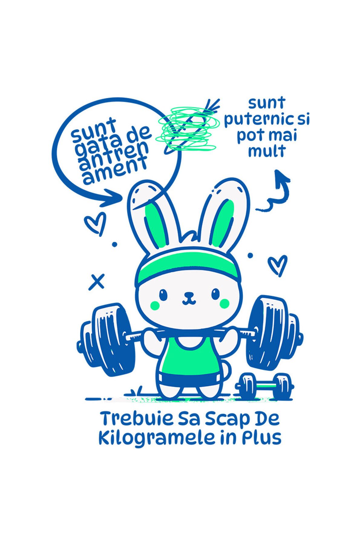 StoryGift Romania Sticker Autocolant 70cm Cu Iepure Haios La Sala Sportiv Ridicat Bara Greutati Motivational Sun - One Size