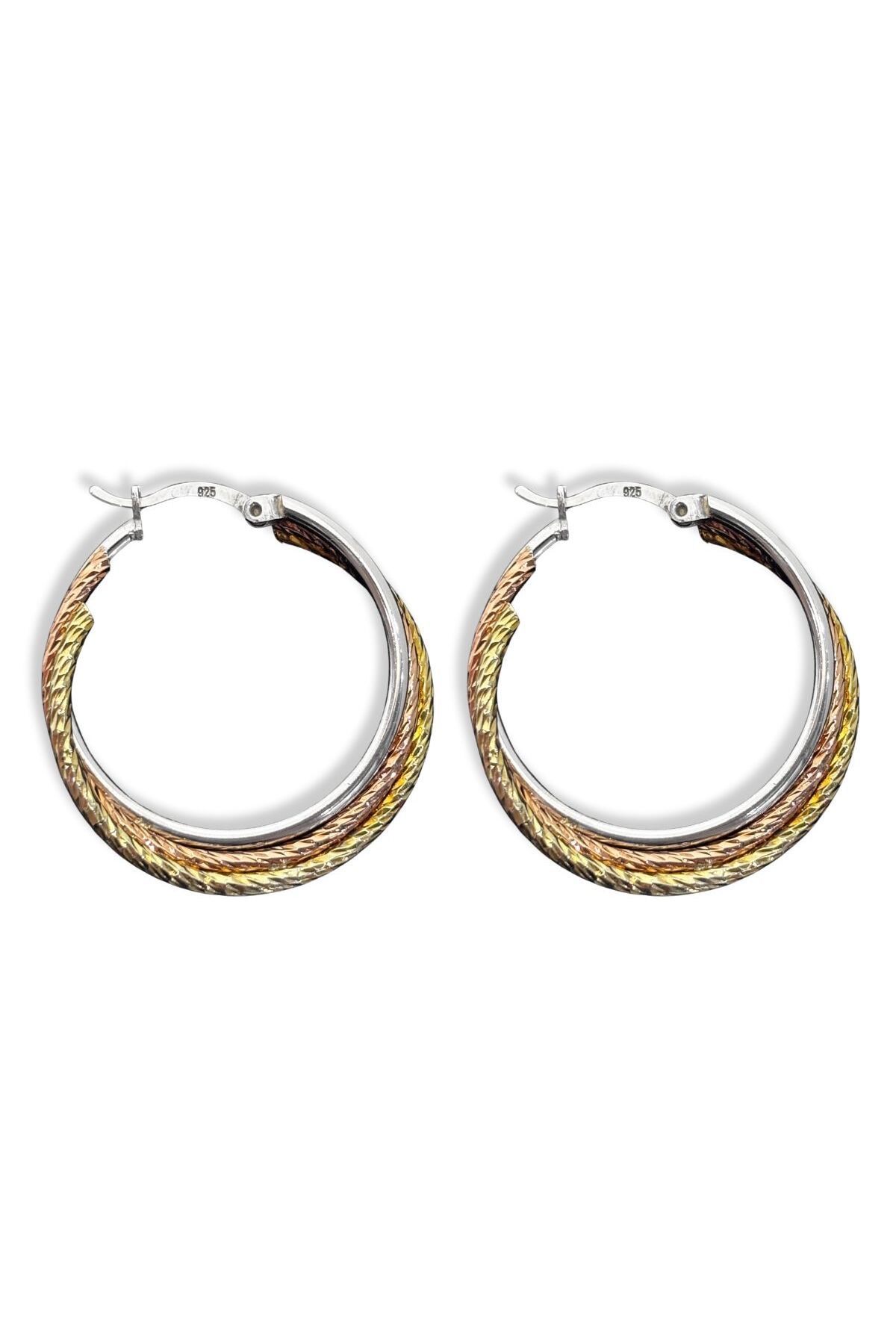 oya silver 18K Rose-Gold Kaplama Kalemli Gümüş Halka Küpe 3x3CM