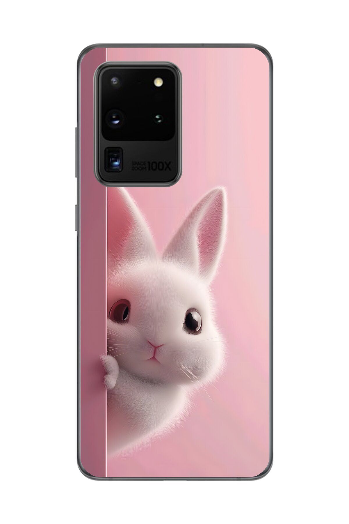 Dali Design Samsung Galaxy S20 Ultra Uyumlu Şeffaf Kılıf 5 Peluş Tavşan Tasarımlı