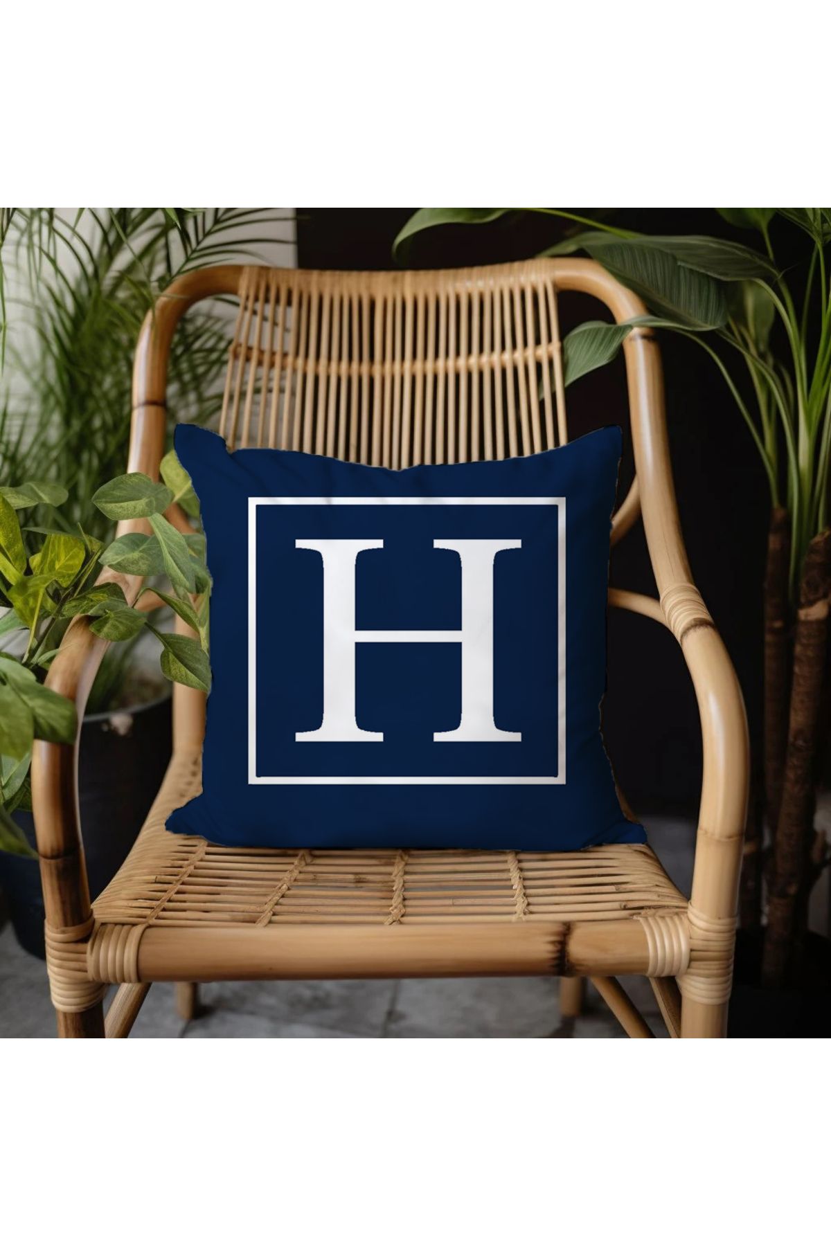 GREENDECOR H Harfi Elyaf Dolgulu Kırlent H Harfli Süs Yastık Dekoratif Kırlent 25x25 veya 40x40cm Hediyelik