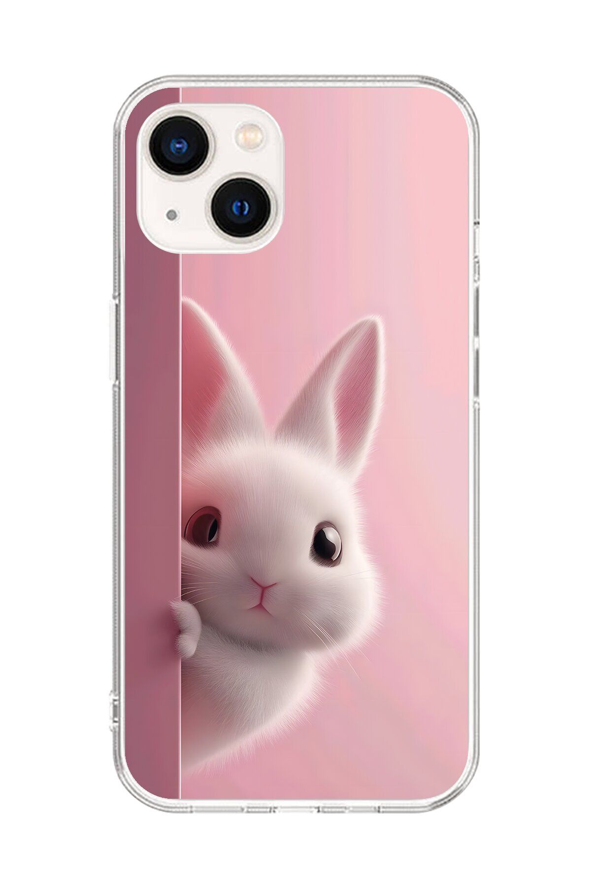Dali Design iPhone 13 Mini Uyumlu Şeffaf Kılıf 5 Peluş Tavşan Tasarımlı
