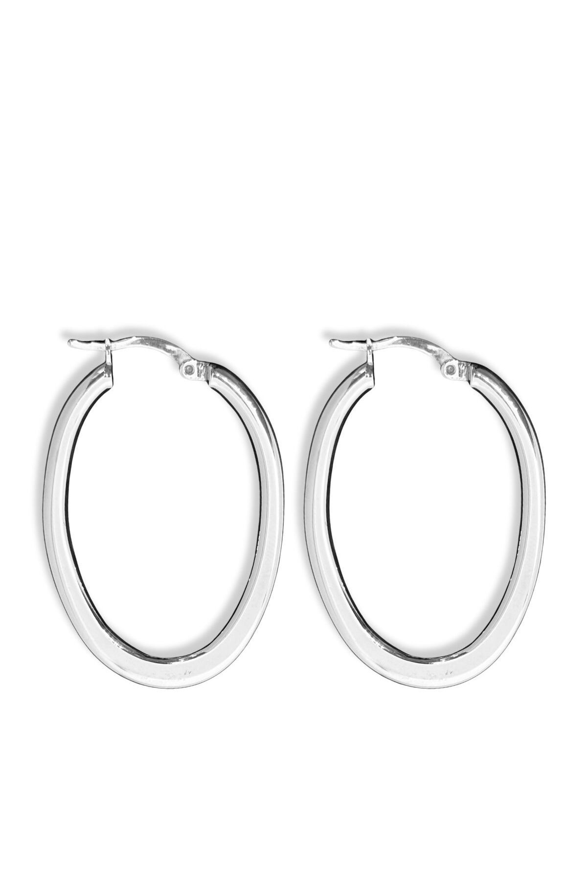 oya silver Yassı Oval Kadın Gümüş Halka Küpe 2.5x4CM