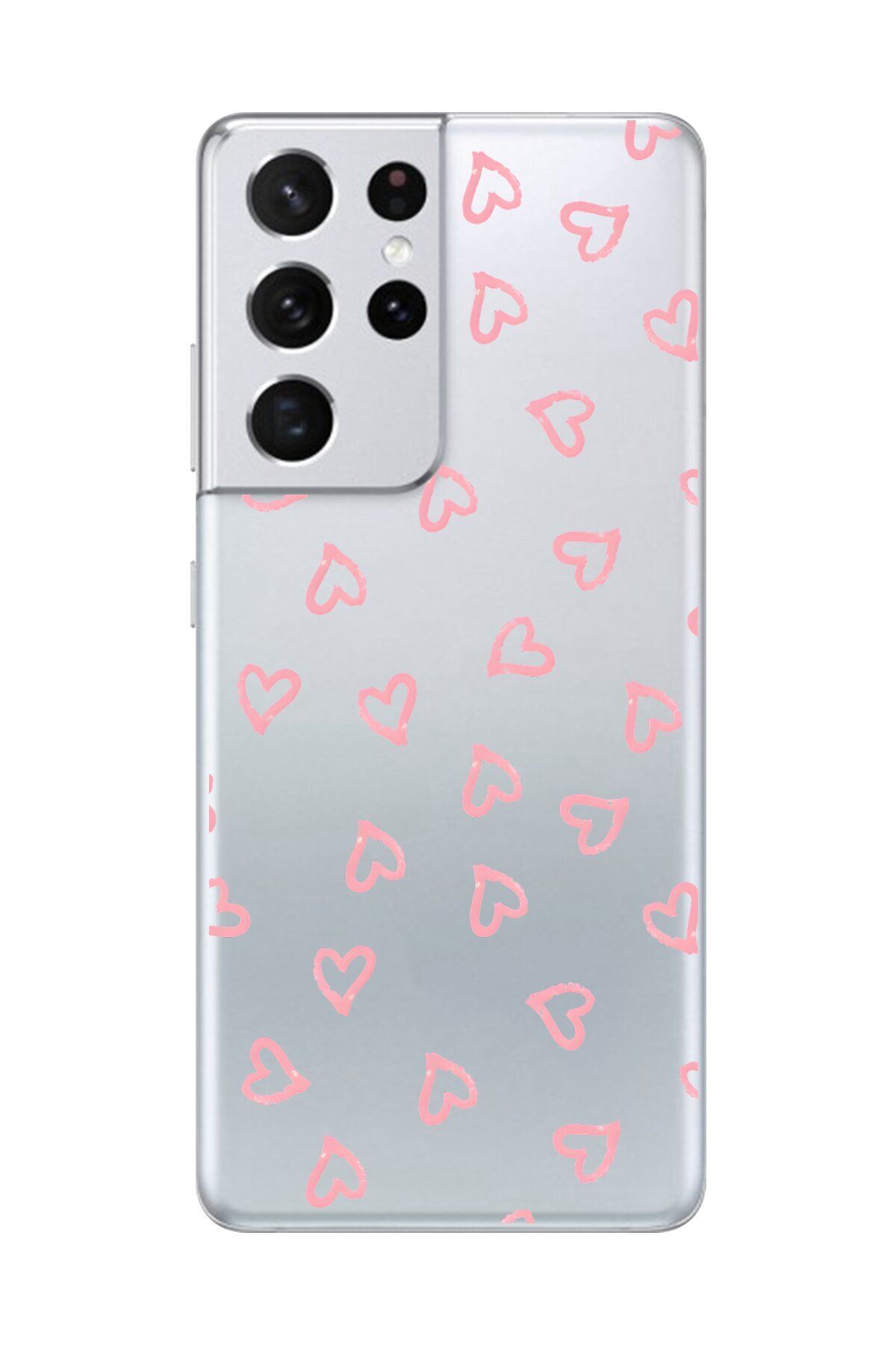 Dali Design Galaxy S21 Ultra Uyumlu Şeffaf Kılıf Şeffaf Kalp 3 Tasarımlı