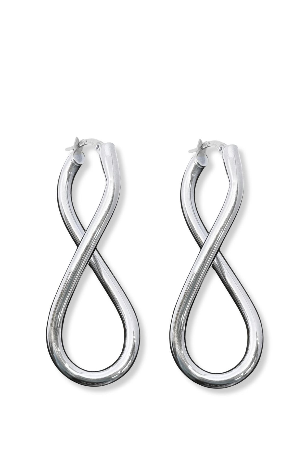 oya silver Sonsuz Zarafet Kadın Gümüş Halka Küpe 1.7x4.4CM