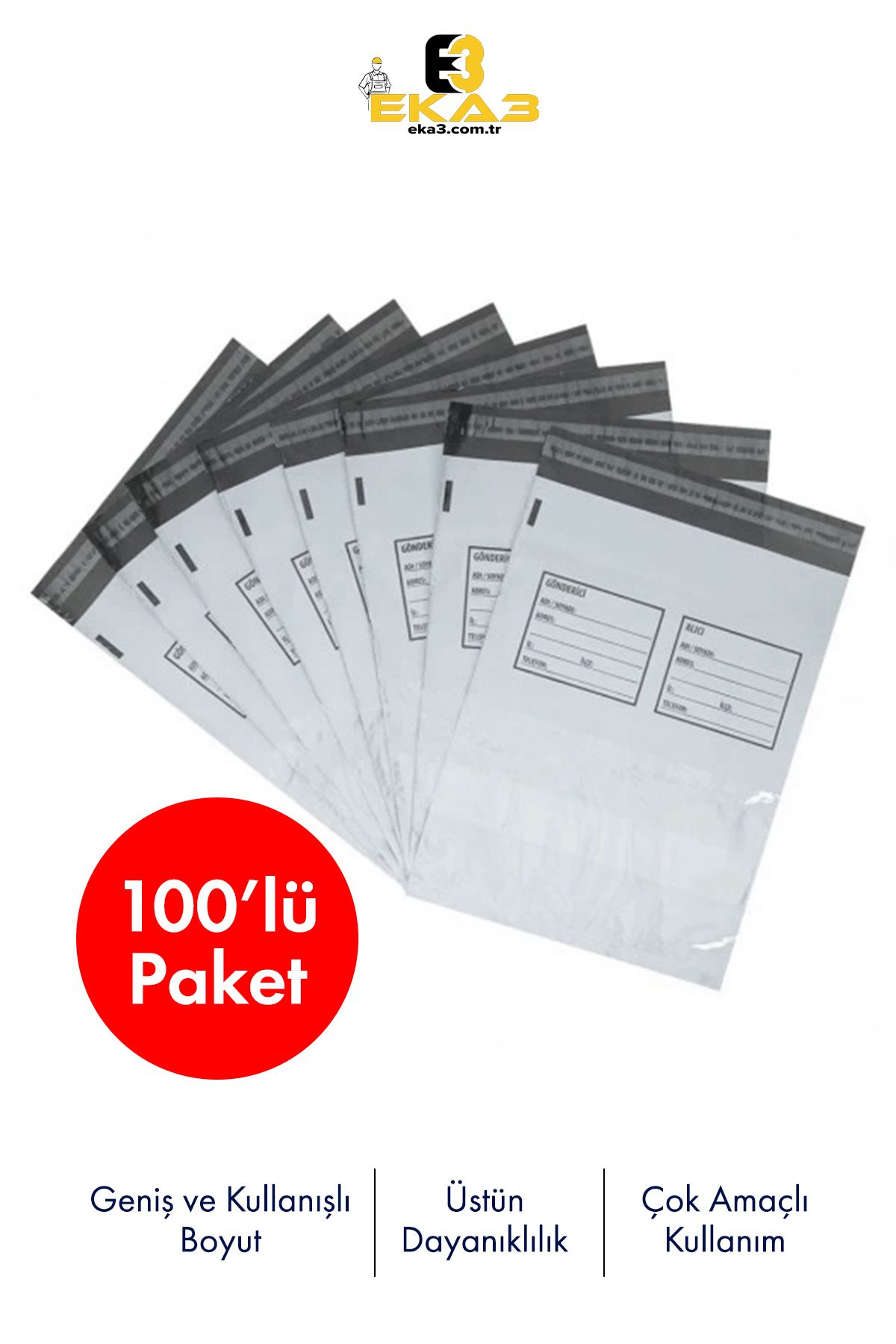EKA3 Cepli Kargo Poşeti - Paketleme - 100'lü Paket Kargo Poşeti - Toptan - 100 lü Paket Seçeneği
