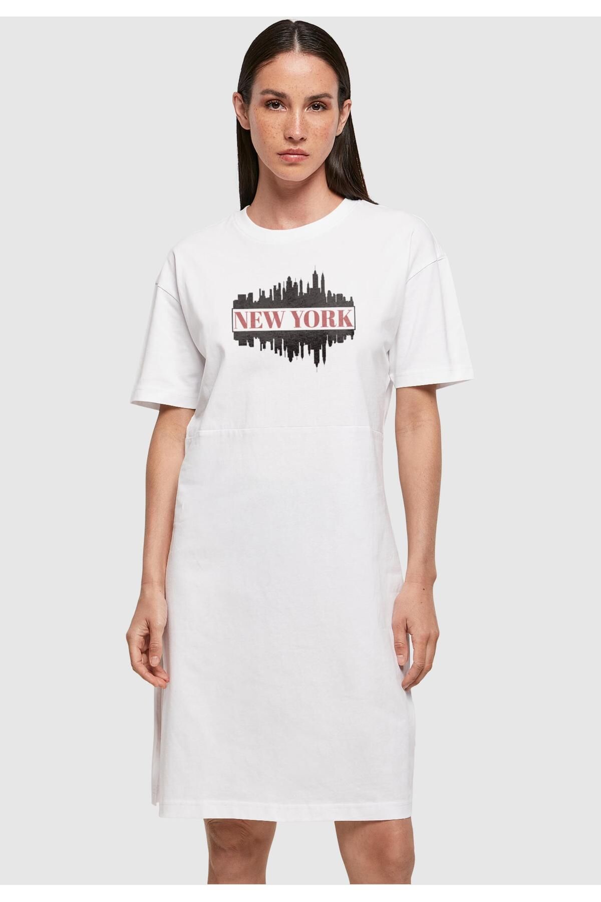 Merchcode-Damen Ladies New York Oversized Slit Tee Dress 3