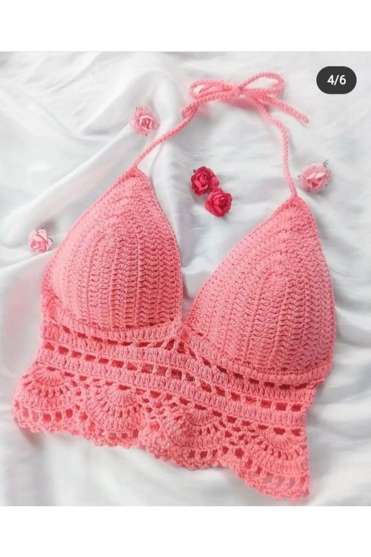 ThreadArtByNur El Örgüsü Crop Büstiyer Bikini Üstü Sık Iğne Iç Göstermez Yaz Modası