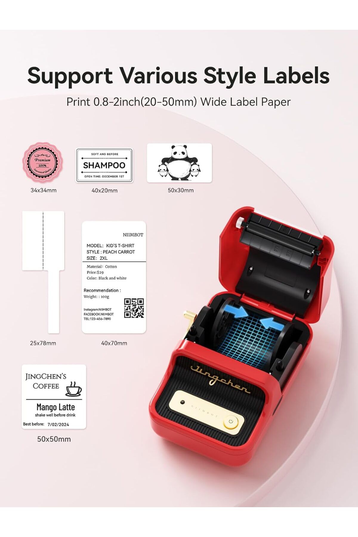 NiiMbot-B21 Mini Thermal Inkless Label Maker Compatible with iOS and Android, for Home Organisation, 9