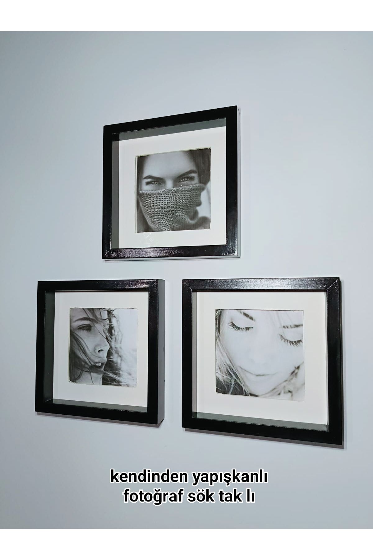kristal Ahşap yapışkanlı fotoğraf söküp takmalı siyah fotoğraf çerçevesi seti