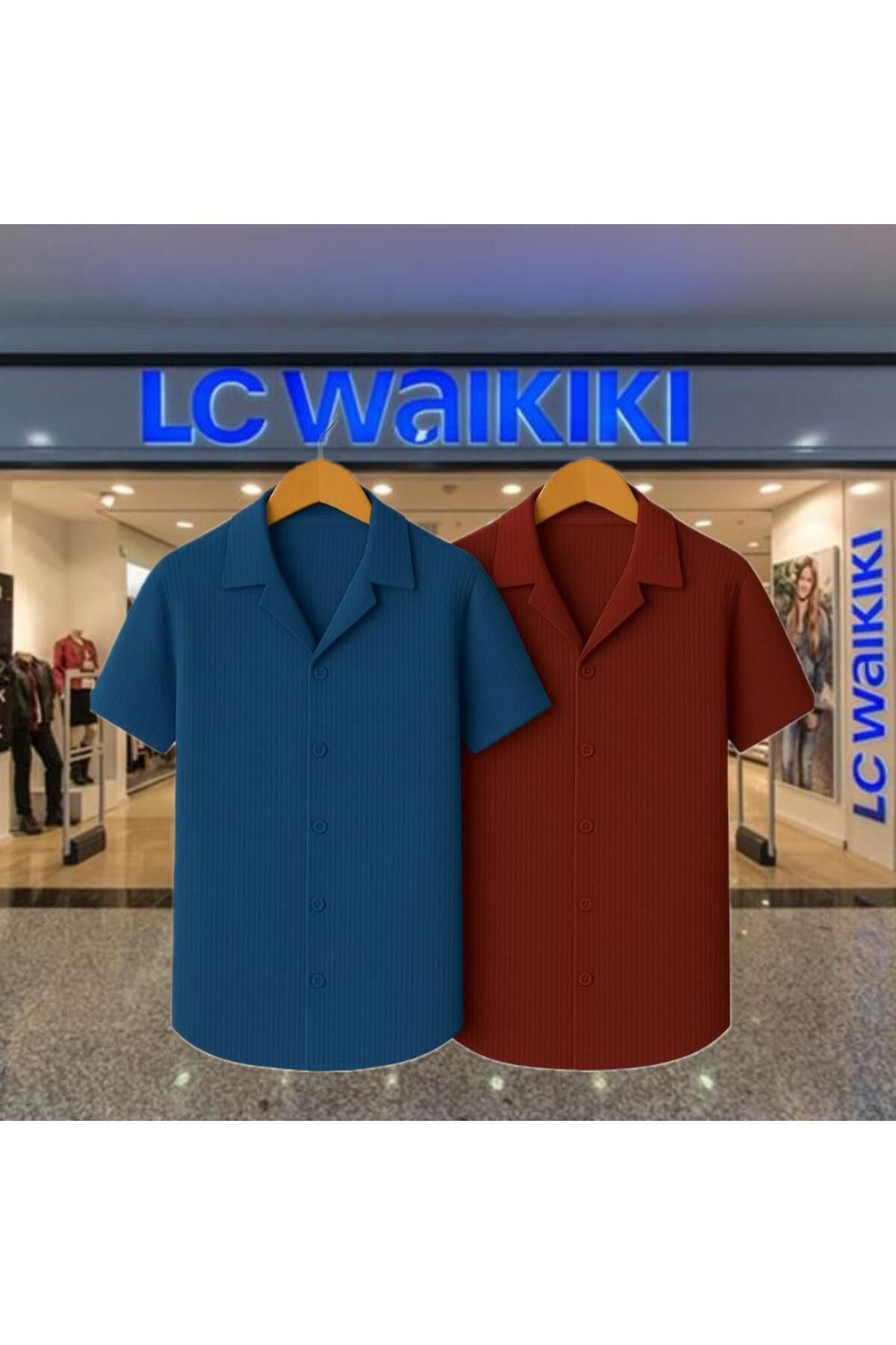 LC Waikiki 2'li Avantaj %100 Pamuk Yeni Sezon Trend Kısa Kol Erkek Düğmeli Premium Gömlek