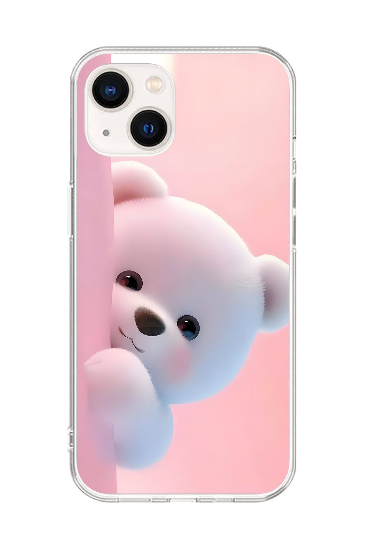 Dali Design iPhone 14 Uyumlu Şeffaf Kılıf 1 Peluş Ayıcık Tasarımlı