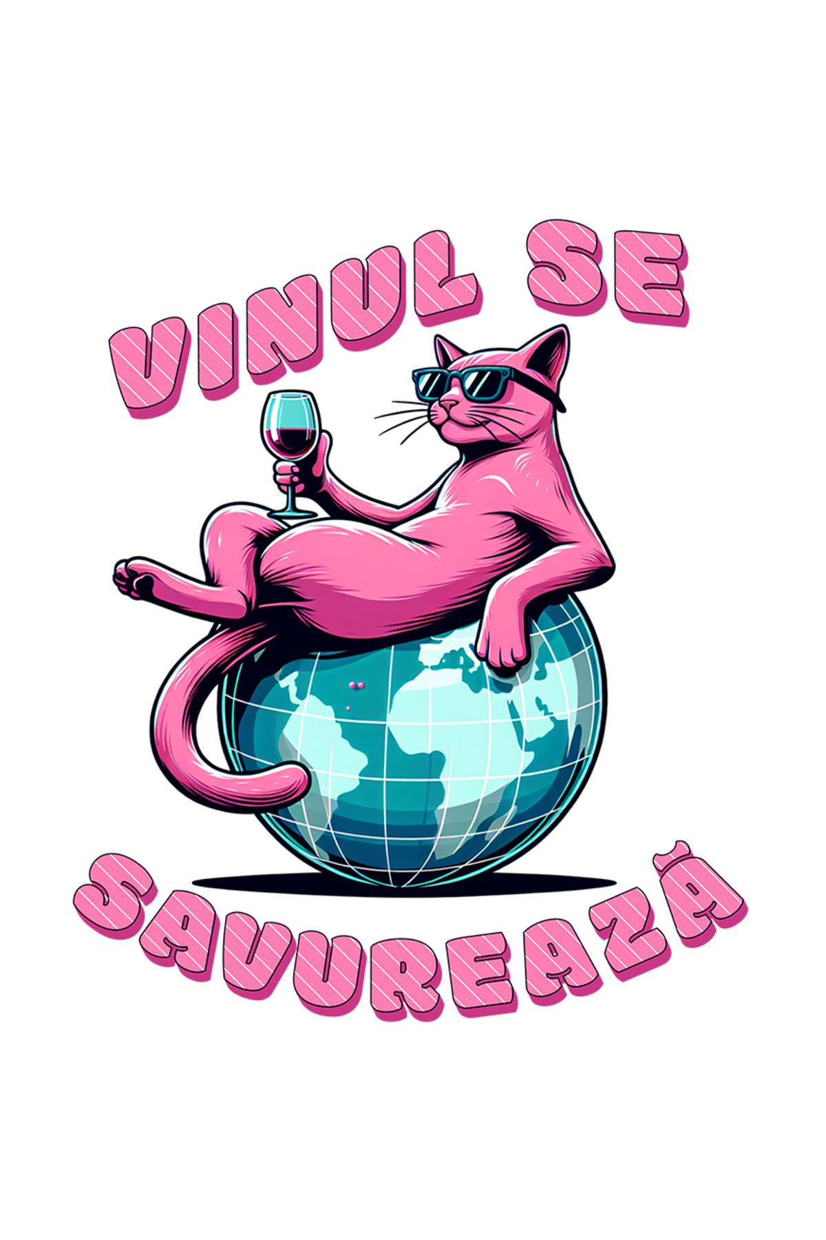 StoryGift Romania Sticker Adeziv 90cm Adeziv Savureaza Vinul Pisica Cu Ochelarii De Soare Cu Margini Albe, Pvc V - One Size
