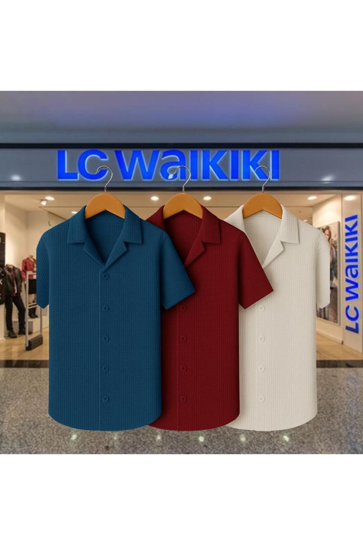 LC Waikiki 3'lü Avantaj %100 Pamuk Yeni Sezon Trend Kısa Kol Erkek Düğmeli Premium Gömlek