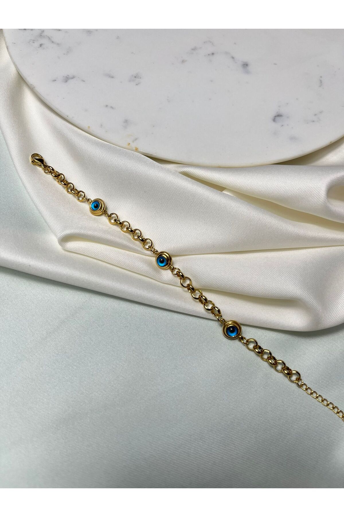 Orvix Accessories Gold Zincir Nazar İşlemeli Kadın Bileklik Yazlık Bileklik Abiye Bileklik Hediyelik Bileklik