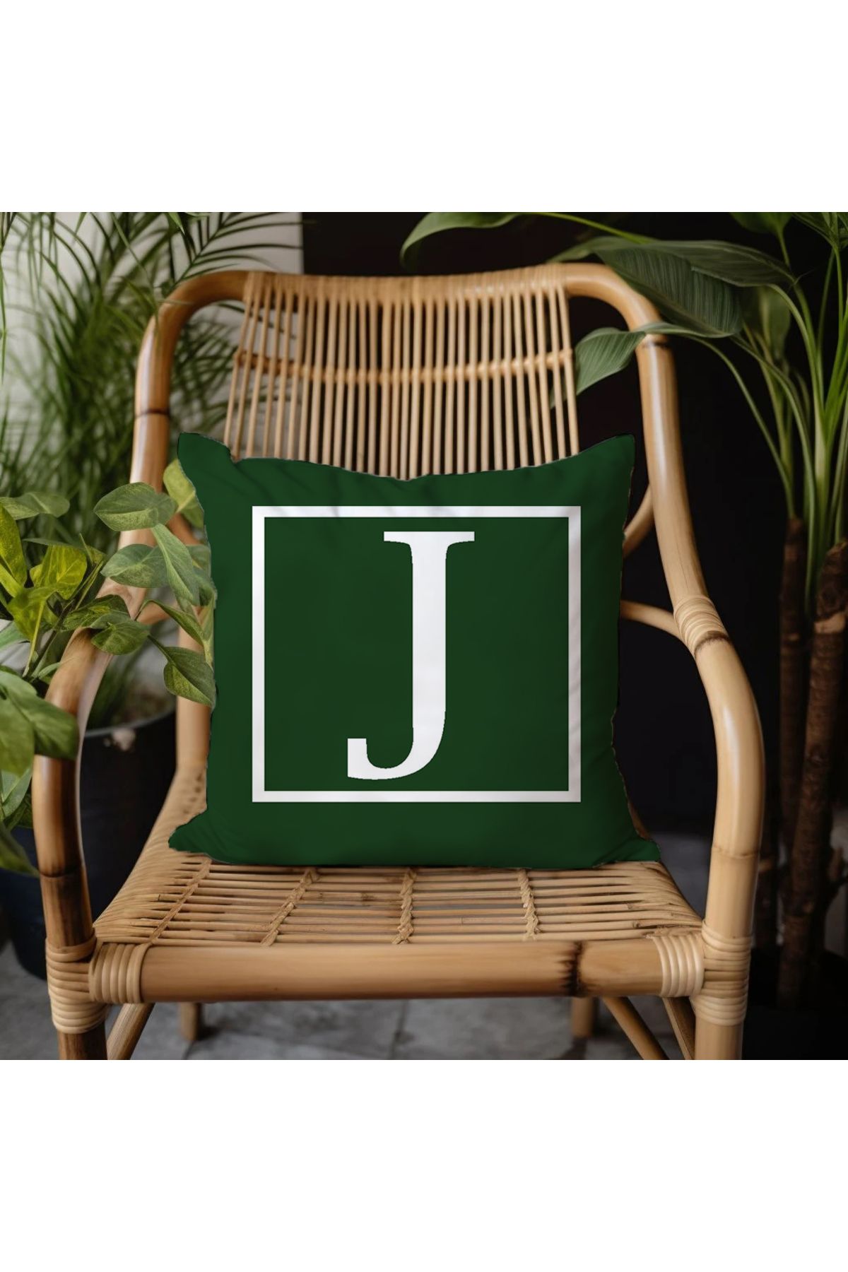 GREENDECOR J Harfi Elyaf Dolgulu Kırlent J Harfli Süs Yastık Dekoratif Kırlent 25x25 veya 40x40cm Hediyelik