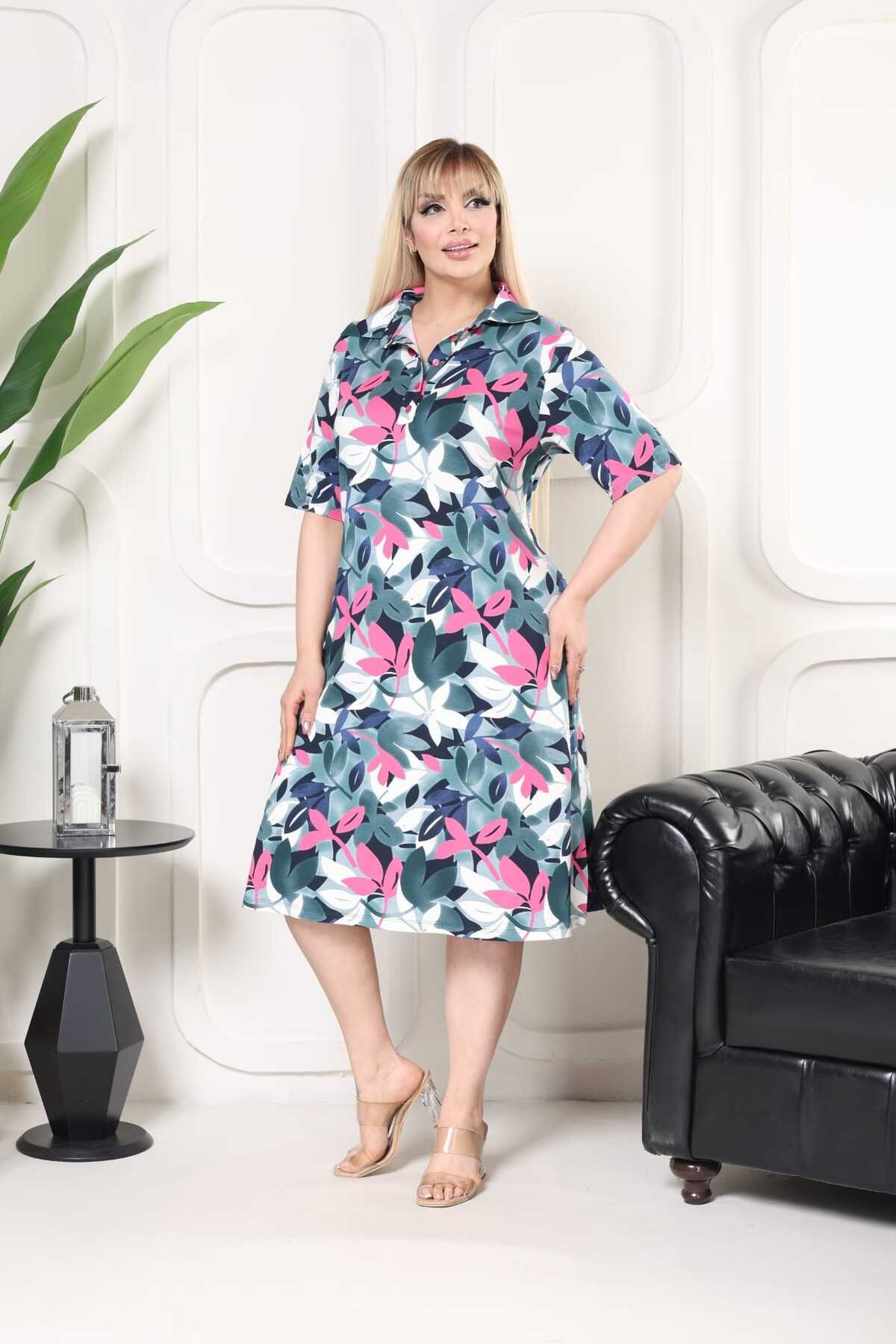 Eceyaman moda Kadın Çiçek Desenli Büyük Beden Elbise