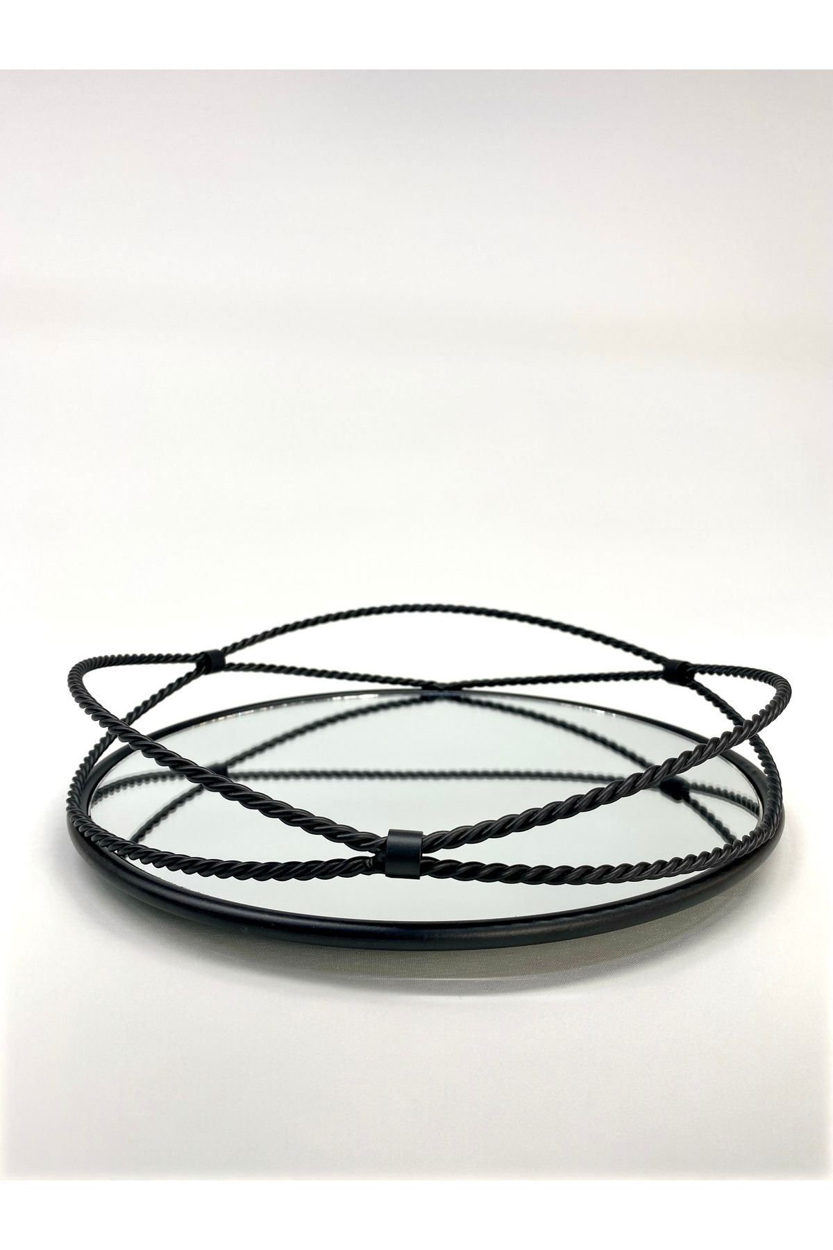 han dizayn metal tasarım SİYAH BURGULU AYNALI SÖZ NİŞAN ORTA SEHPA TEPSİSİ (30CM)