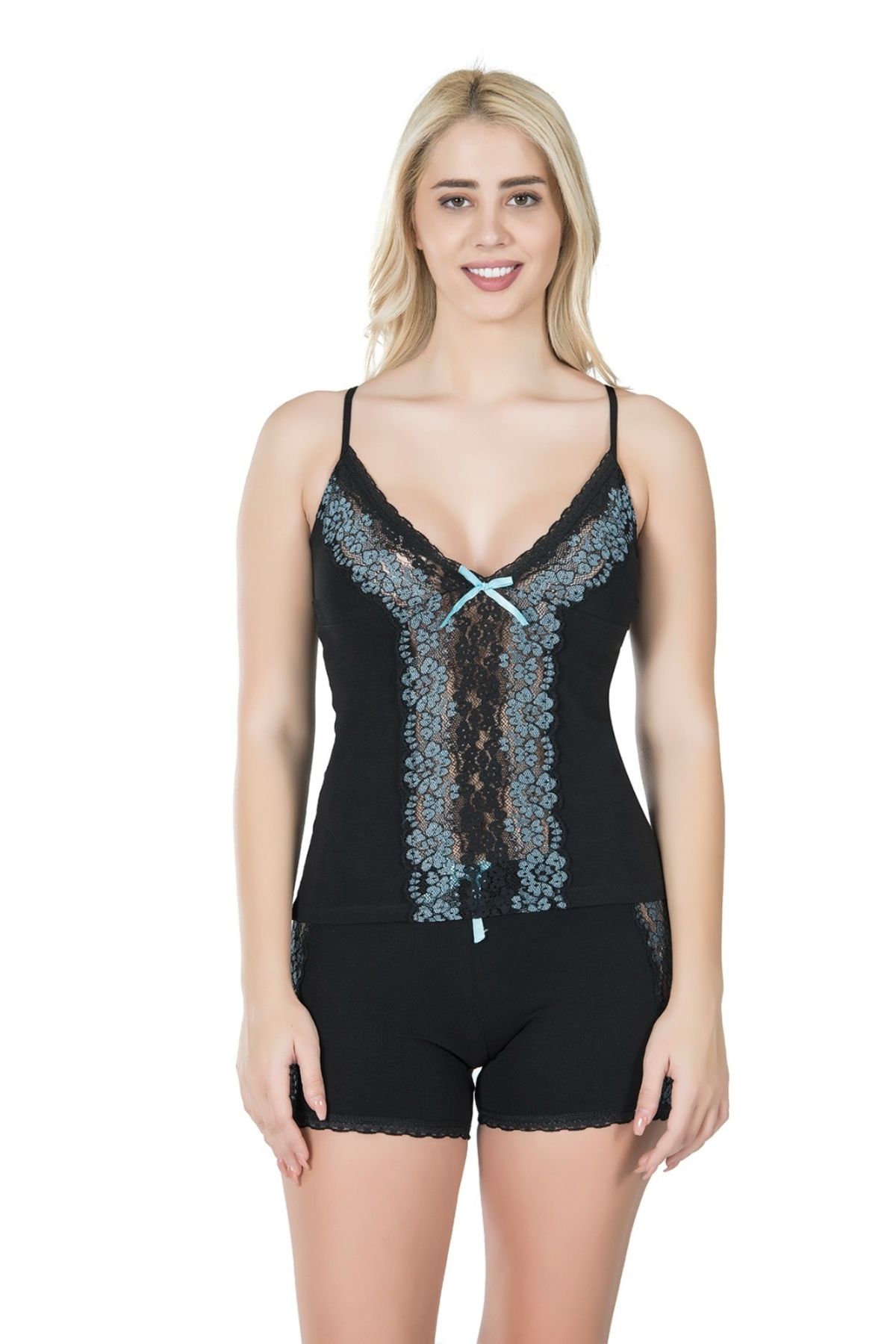 Moda Şahsenem İp Askılı Dantelli Atlet Şort Takım 081