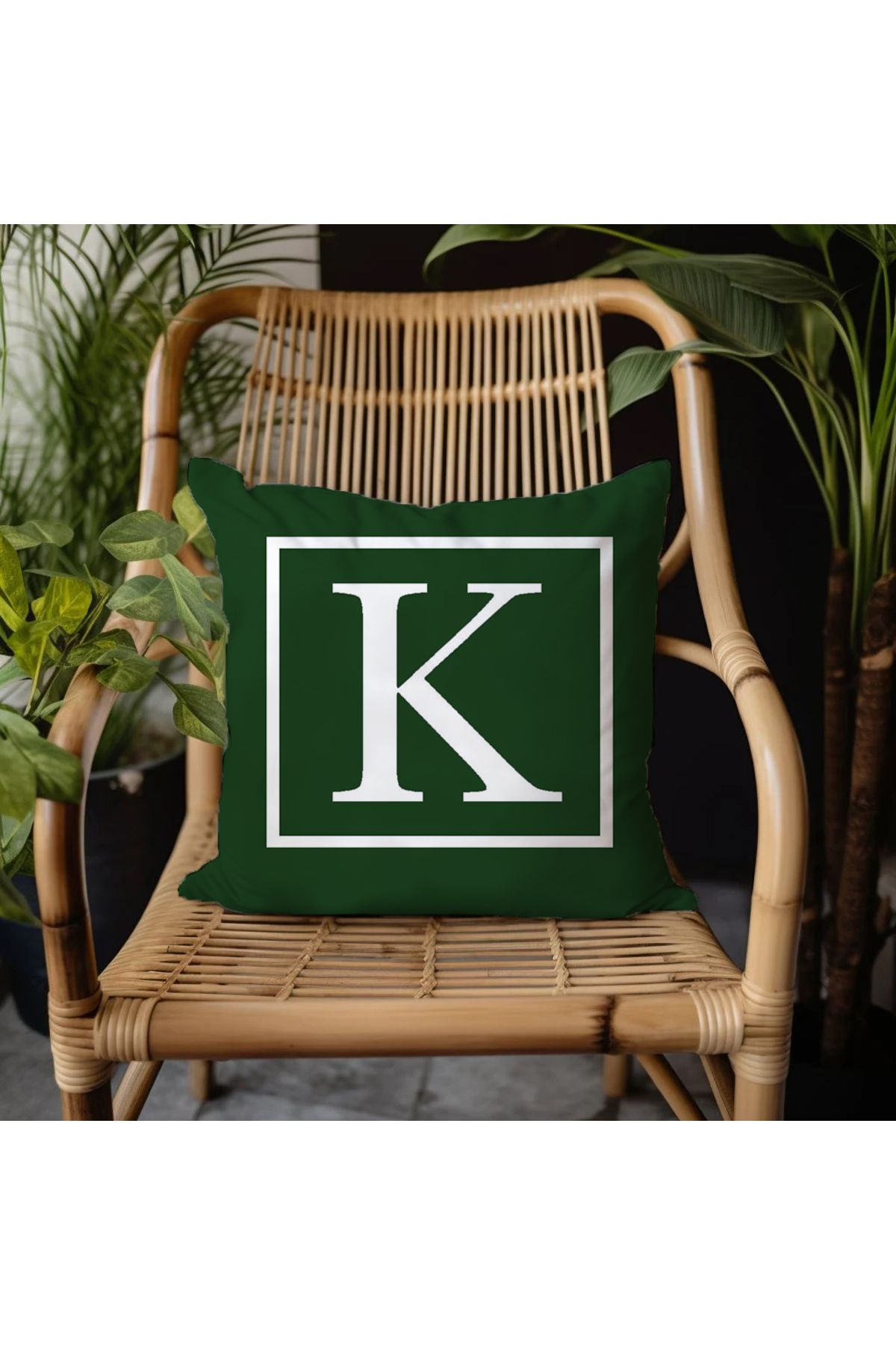 GREENDECOR K Harfi Elyaf Dolgulu Kırlent K Harfli Süs Yastık Dekoratif Kırlent 25x25 veya 40x40cm Hediyelik
