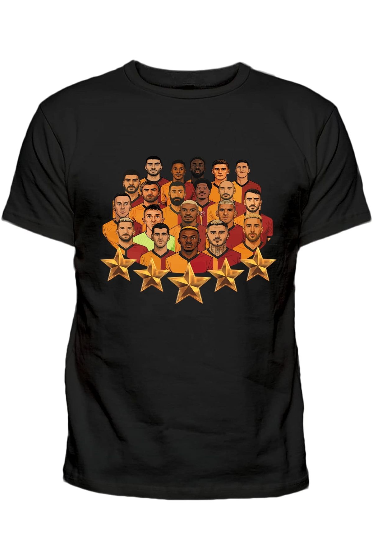 Efendioğlu Design İllustrasyon 5 yıldız çizim baskılı sarı kırmızı şampiyon ekip pamuklu efendioğlu design T-shirt