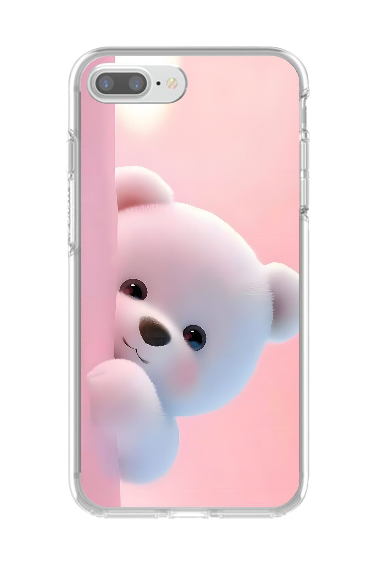 Dali Design iPhone 8 Plus Uyumlu Şeffaf Kılıf 1 Peluş Ayıcık Tasarımlı