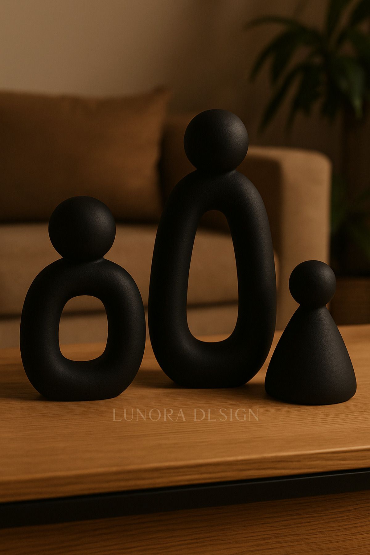 Lunora Design El Yapımı Siyah Minimalist 3’lü Aile Figürü Heykel Seti | Lunora Design