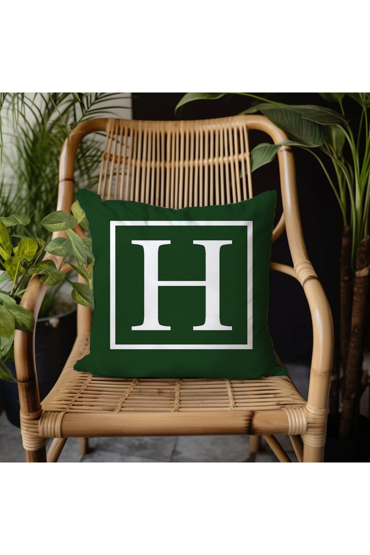 GREENDECOR H Harfi Elyaf Dolgulu Kırlent H Harfli Süs Yastık Dekoratif Kırlent 25x25 veya 40x40cm Hediyelik