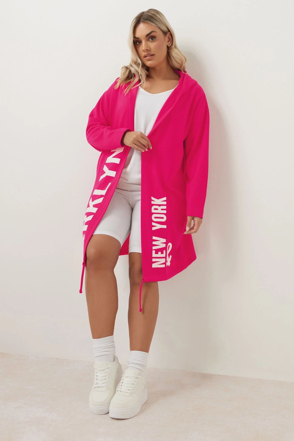 Stil Diva Büyük Beden Kapüşonlu Uzun Kollu Yazı Baskılı Cepsiz Hırka 303983