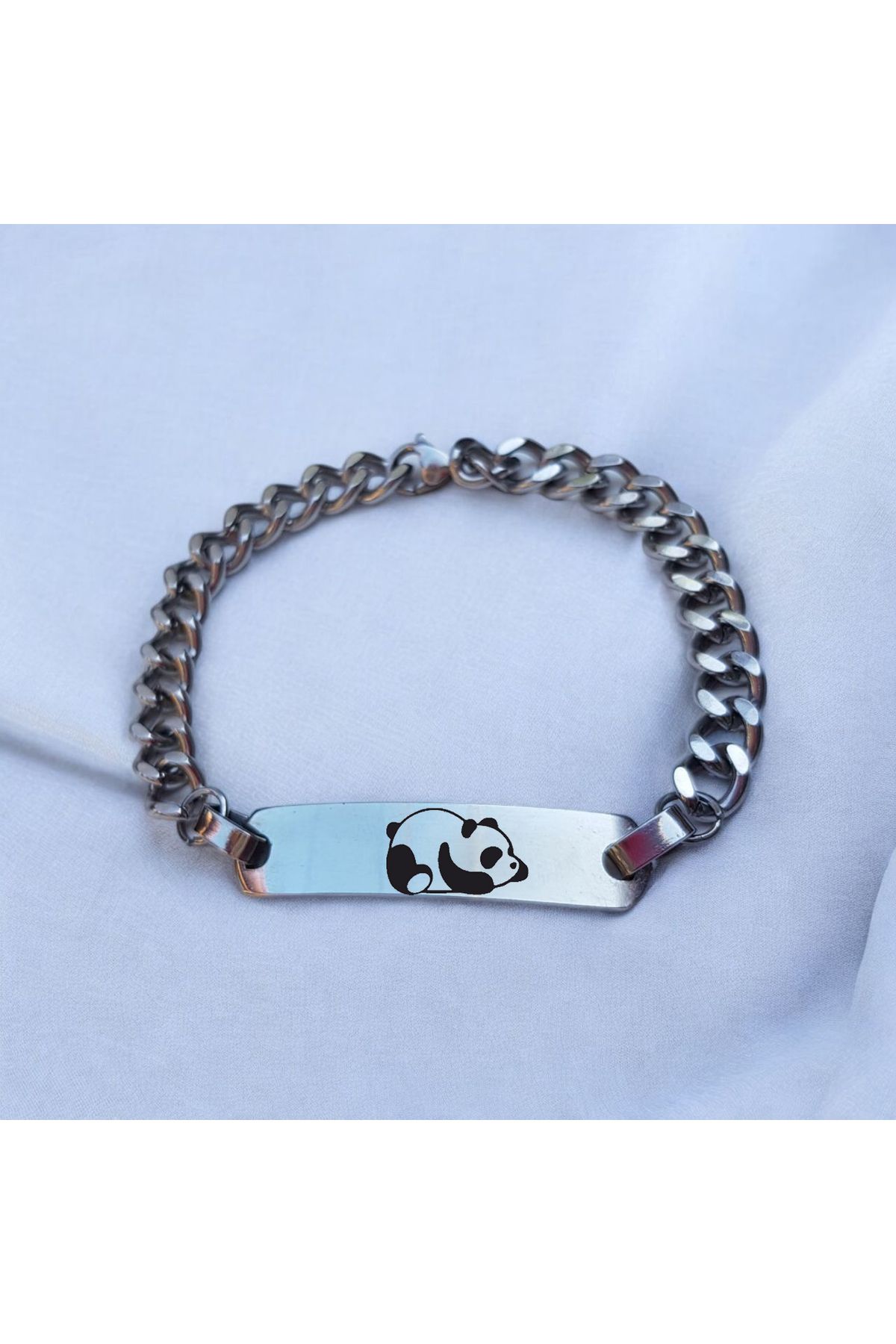 ARCHINO GOLD Zincirli Dikdörtgen Motifli Paslanmaz Çelik Plakalı Erkeklere Panda Bilekliği-442sembol-çelik