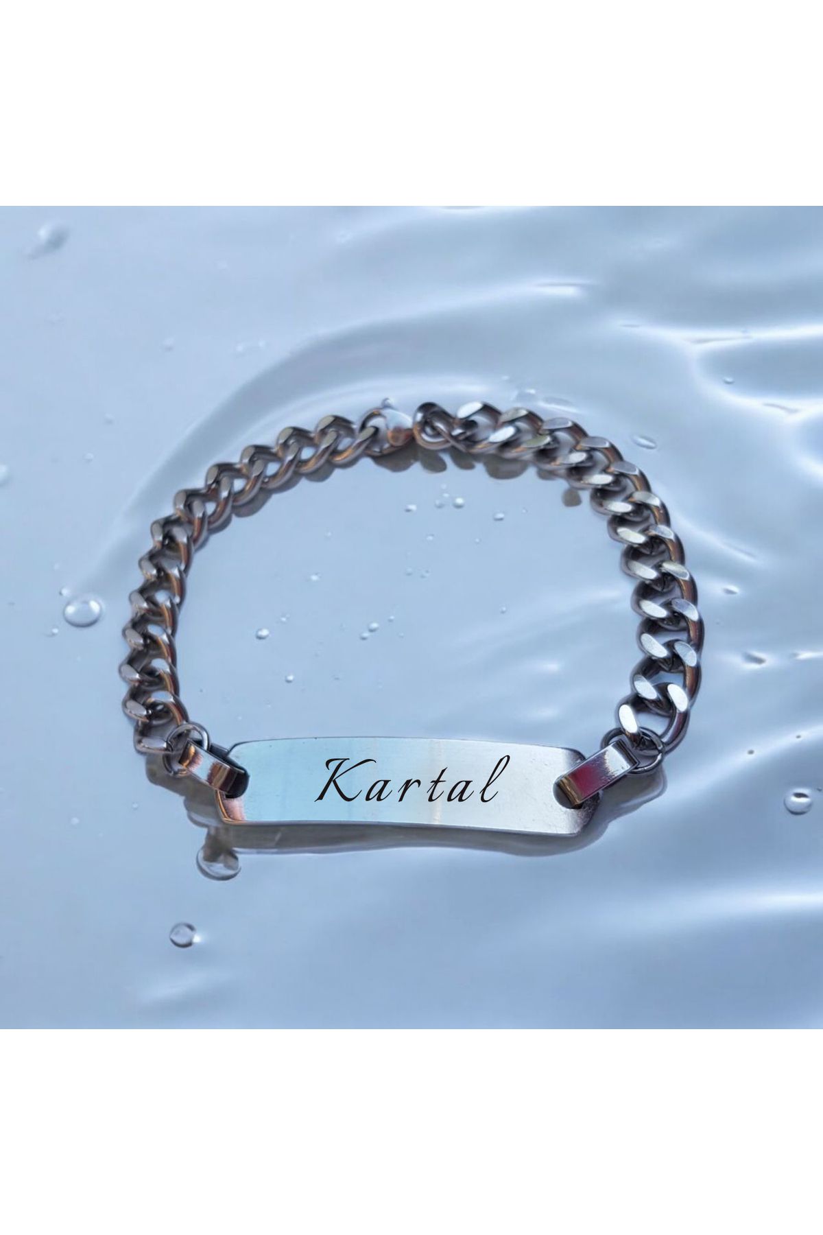ARCHINO GOLD Zincirli Dikdörtgen Motifli Paslanmaz Çelik Plakalı Kartal İsmine Özel Bileklik-442isim-çelik