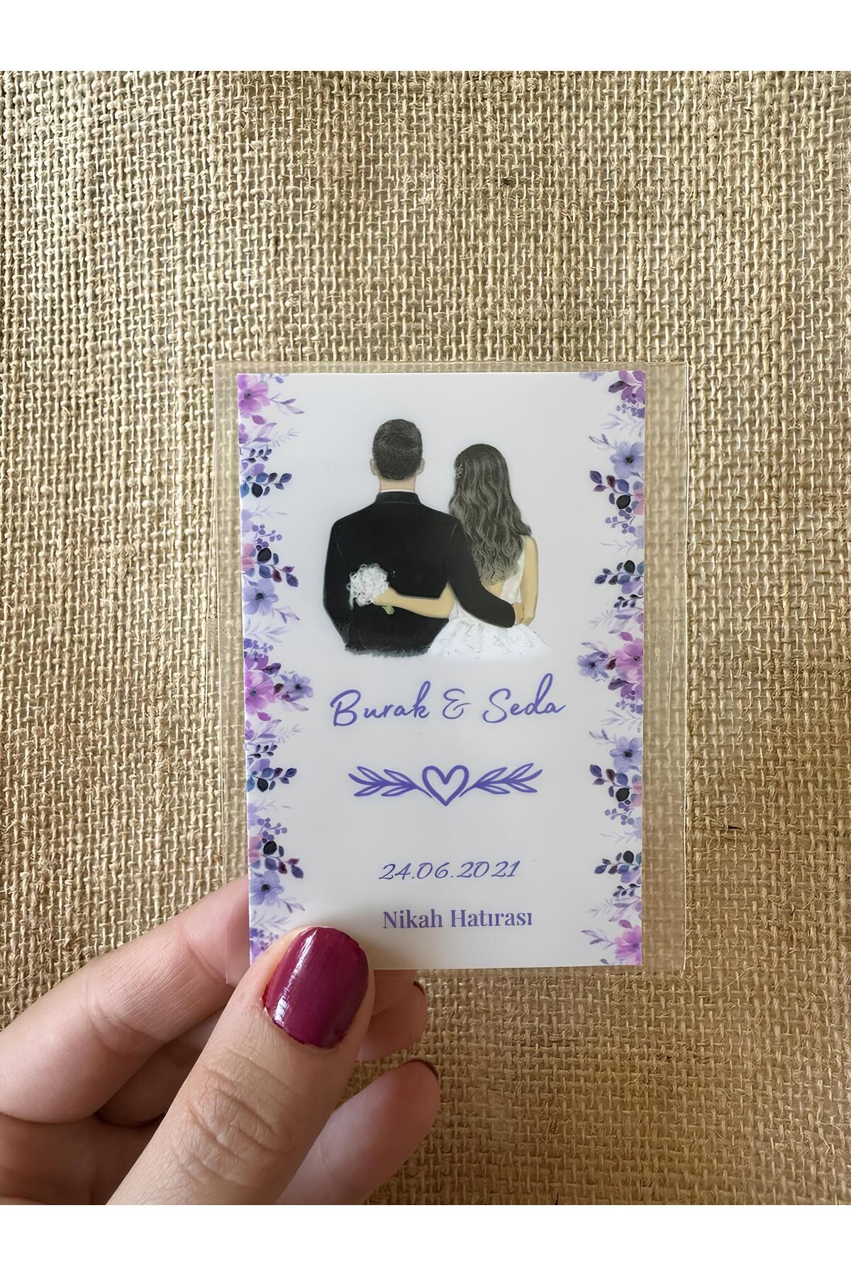 Renkia Studio Lila Çiçek Temalı Nikah Magneti 15’li Set - Kişiye Özel Hediyelik Magnet - Düğün Nişan Hatırası