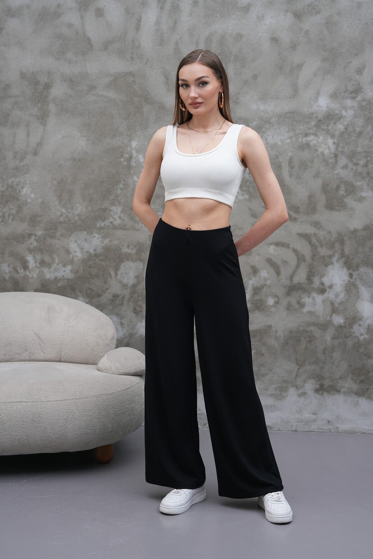 HR Collection Modal Kumaş Lastikli Bel Palazzo Kadın Pantolon