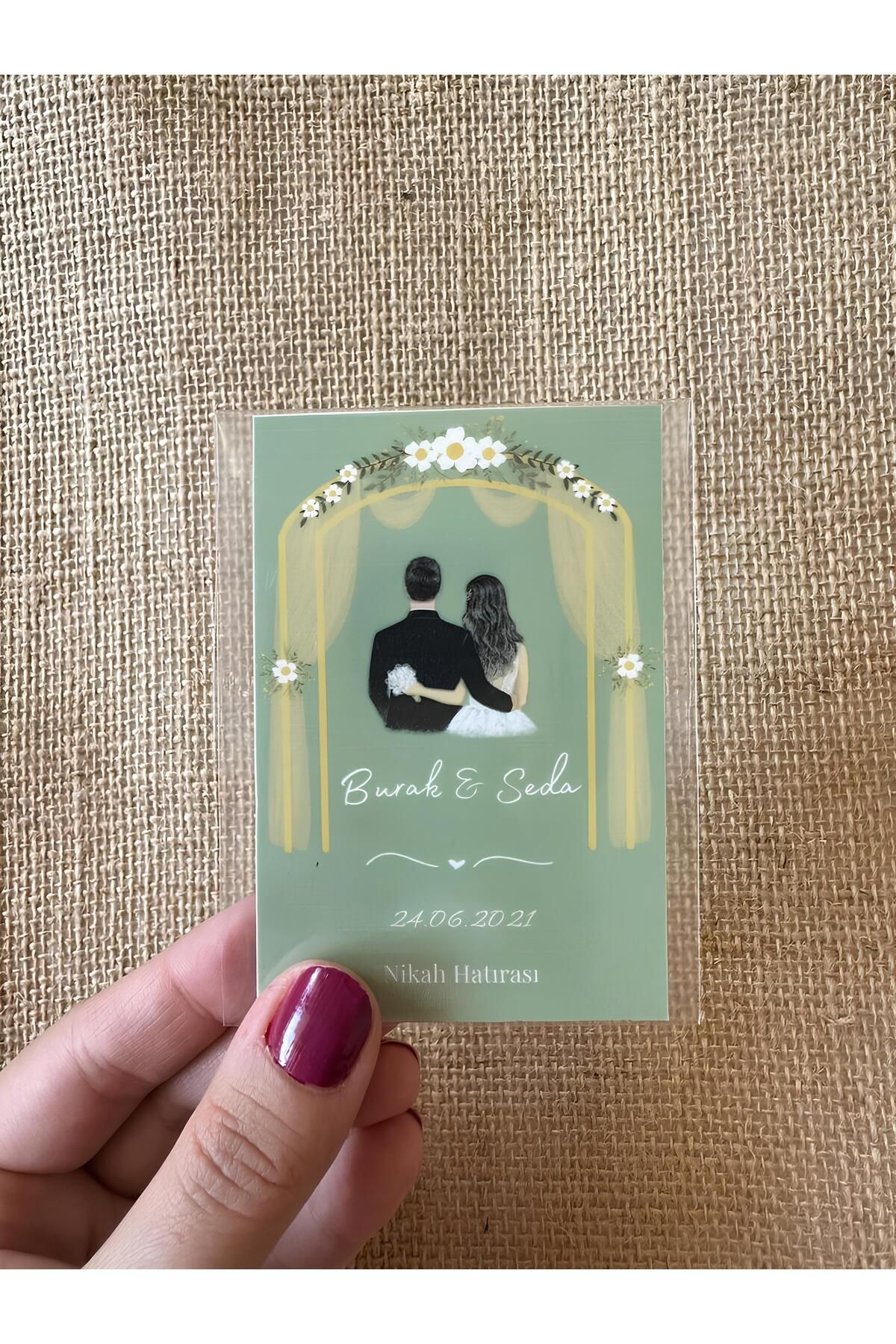 Renkia Studio Papatya Temalı Yeşil Nikah Magneti 15’li Set - Kişiye Özel Hediyelik Düğün Nişan Söz Hatırası