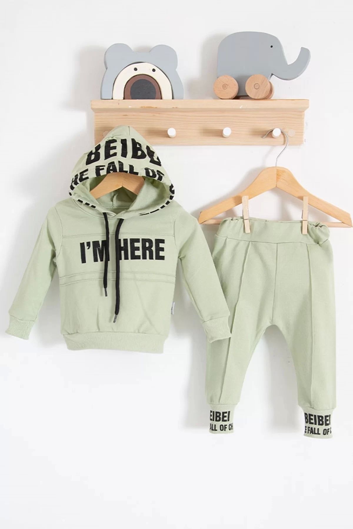 Moda Şahsenem I'm Here Desenli 2'li % 100 Pamuk Erkek Bebek Takımı