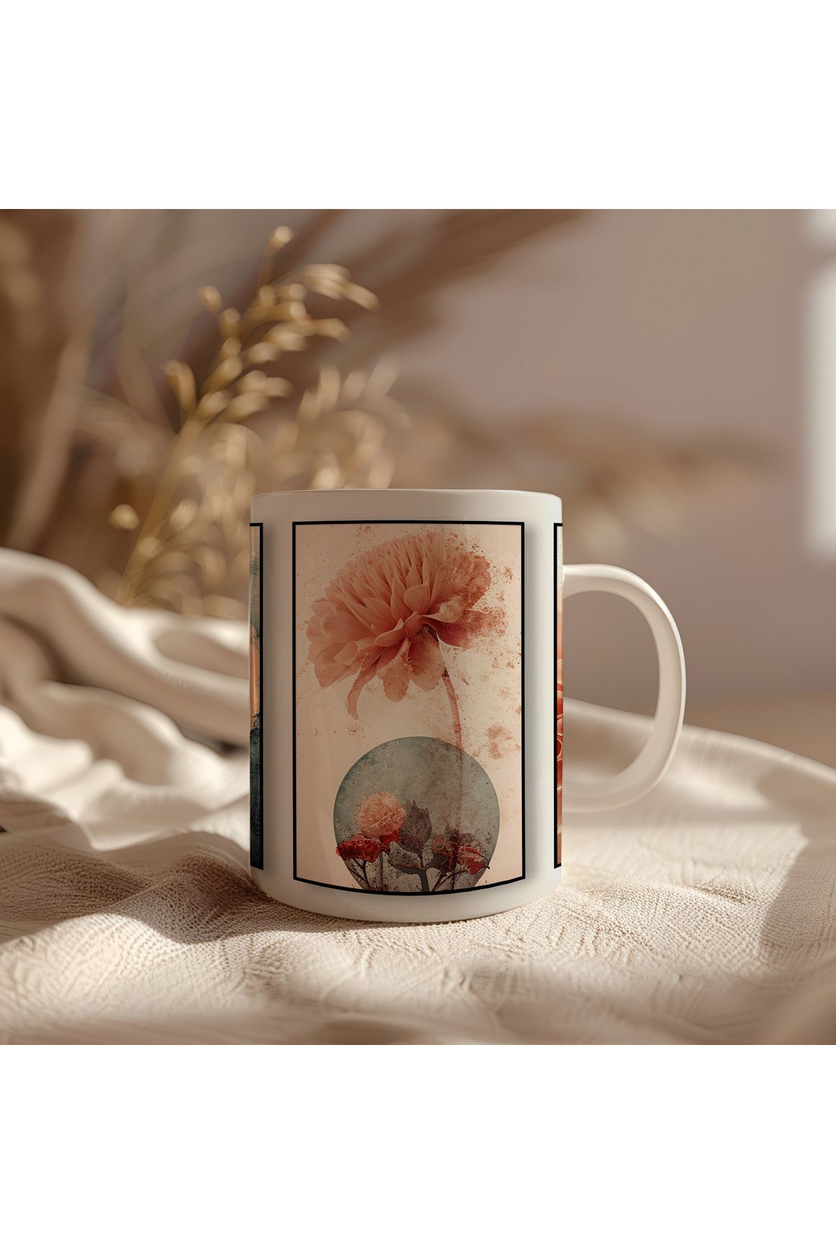 waspandhornet Romantik Çiçek Desenli Kupa