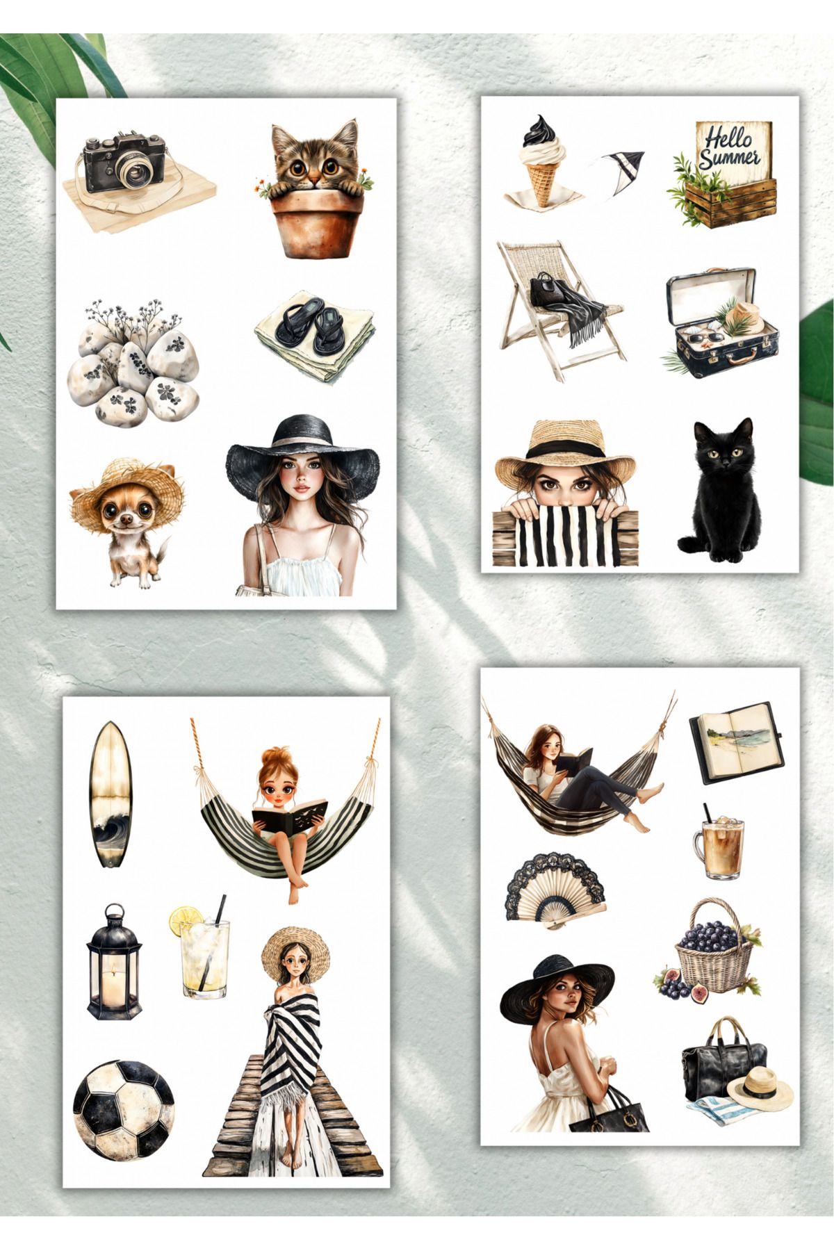 aysaplanner Black Summer Sticker Şeffaf Etiket/ Journal Scrapbook Ajanda ile uyumlu
