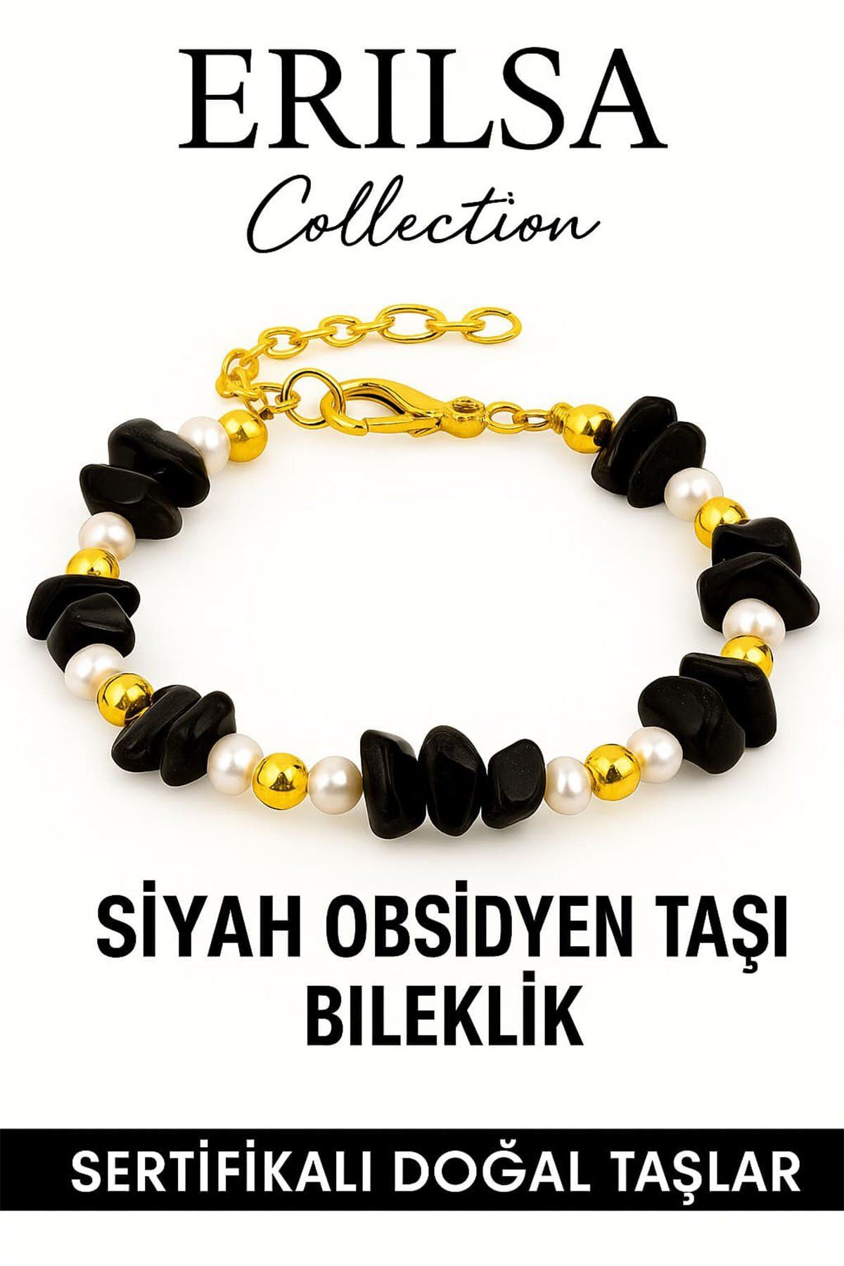 Erilsa Sertifikalı İnci ve Siyah Obsidyen Taşı Bileklik – Koruma ve Denge Enerjisi