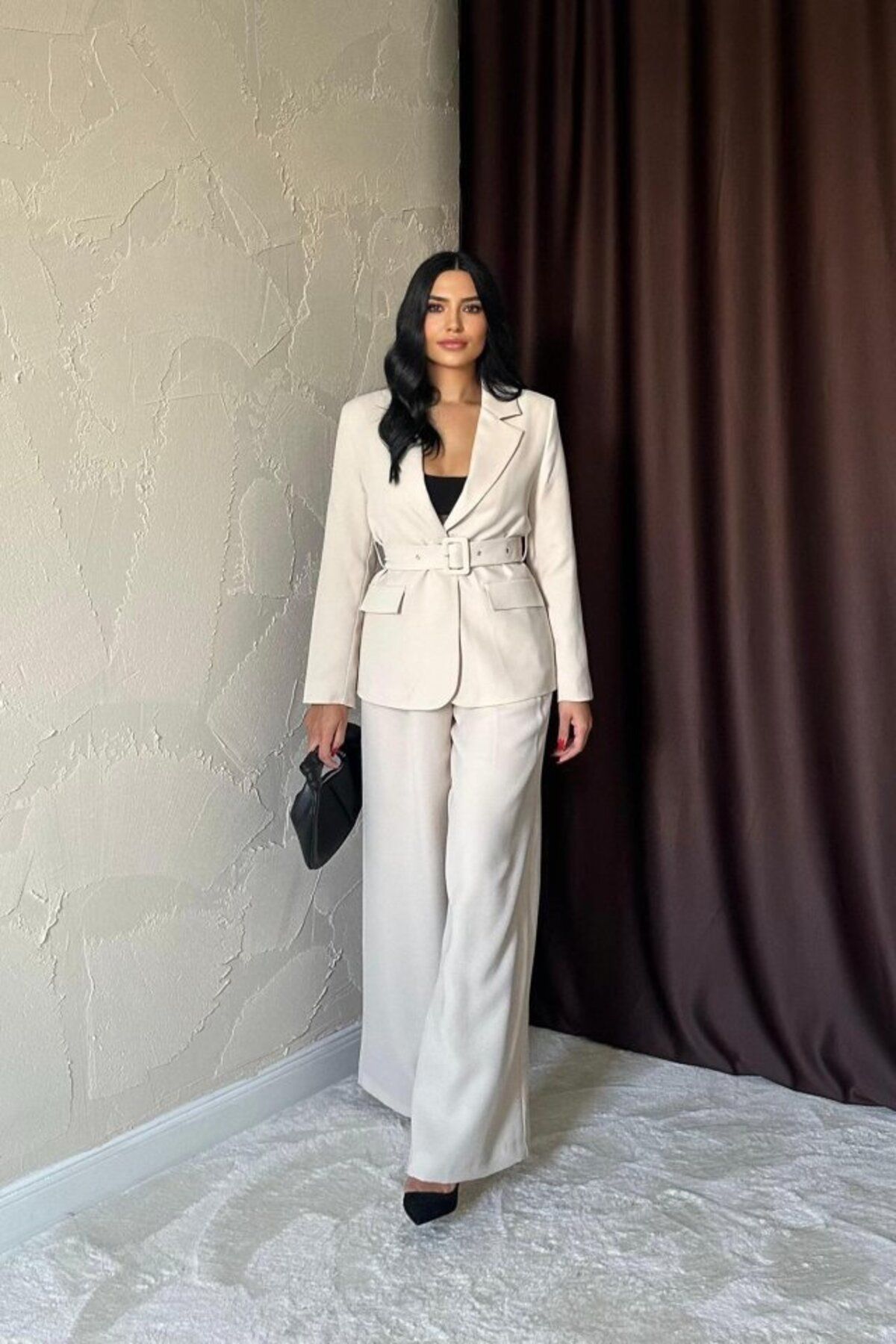 POLEXP Bej Cep Kapaklı Ve Kemerli Ceket