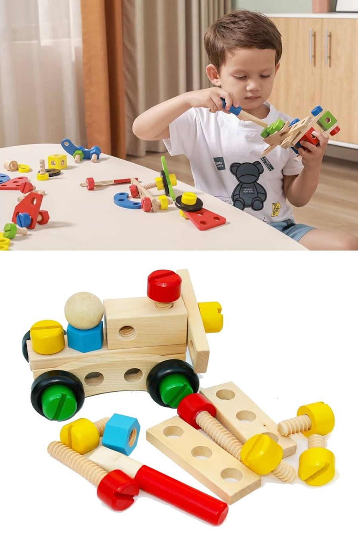 Bundeba Ahşap Sök Tak Vidalı Araba Farklı Araç Modelleri Yapma Seti Eğitici Oyuncak Montessori Yapı Blokları