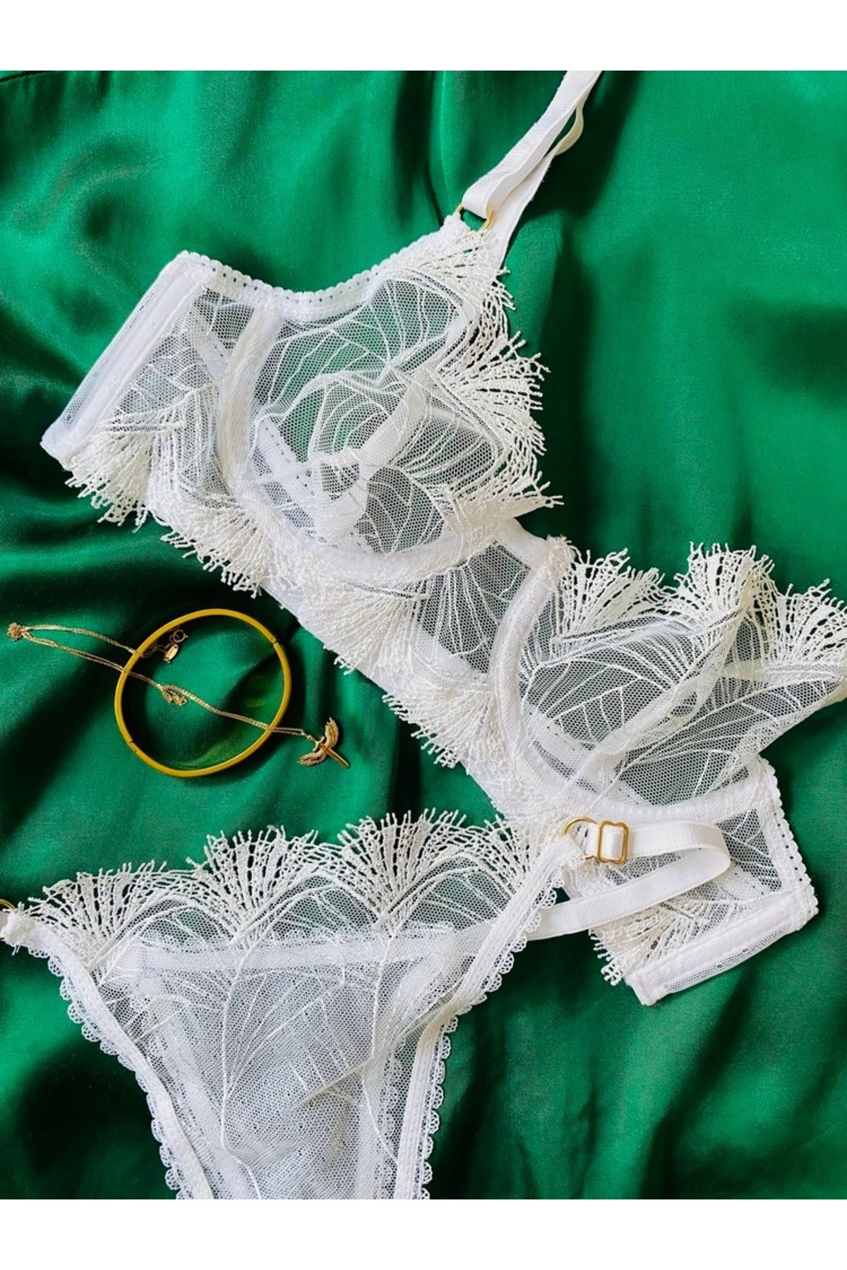 Celoire Beyaz Transparan Balenli Bralet Takımı
