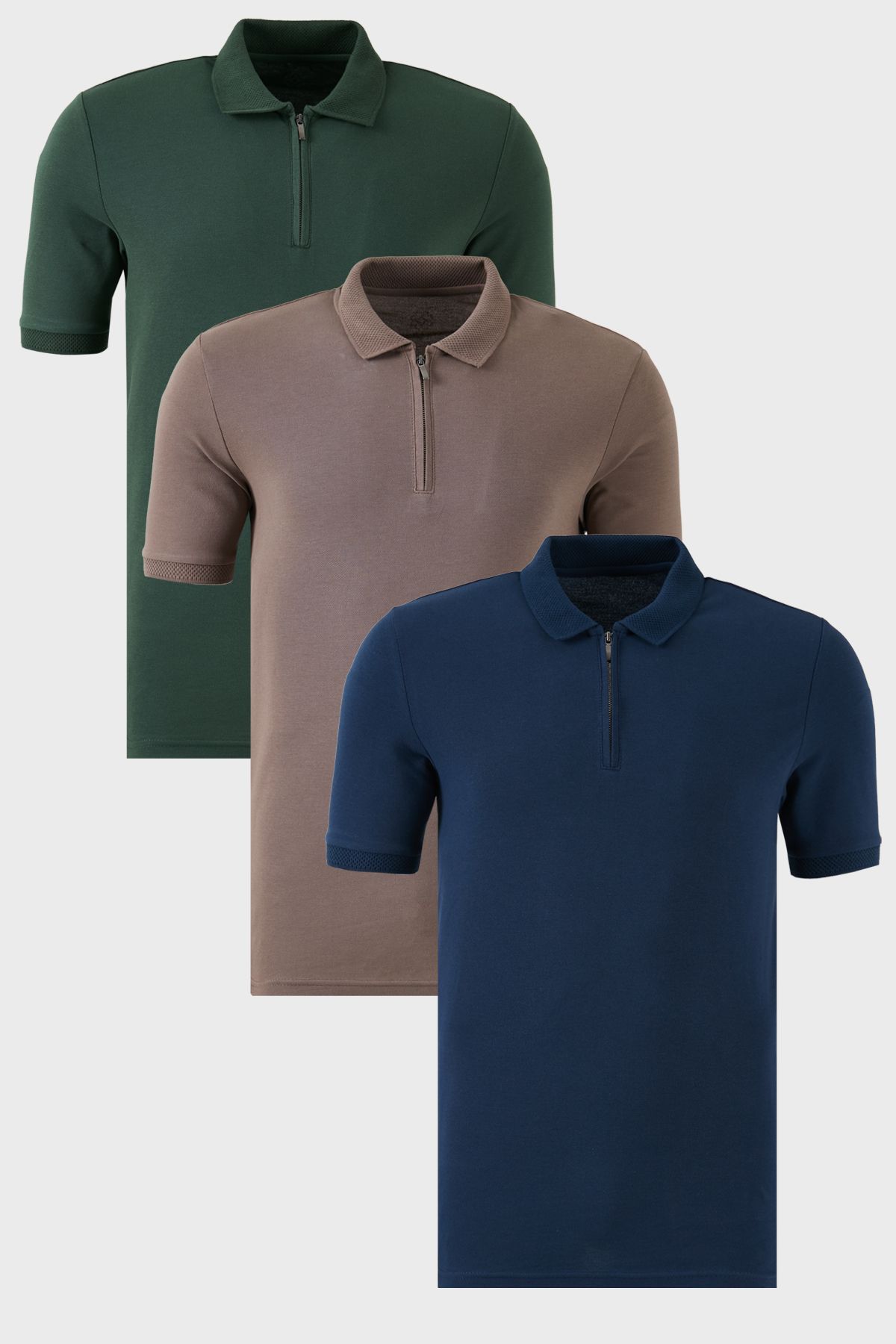 Buratti Pamuklu Regular Fit Yarım Fermuarlı 3'lü Paket Polo Yaka T Shirt Erkek POLO YAKA T SHİRT 590