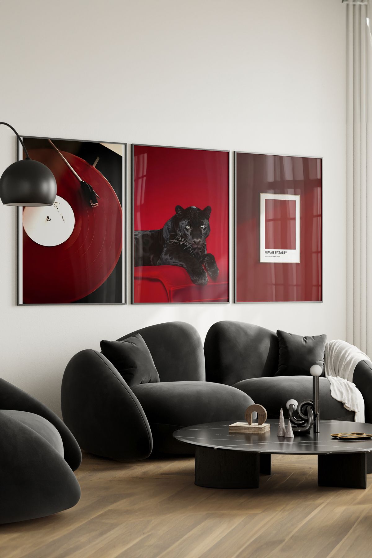 Home 3'lü Kırmzı Lüx Salon Seti, Oturma Odası Dekoru, Salon Dekoru, Mutfak Dekoru Çerçevesiz Poster