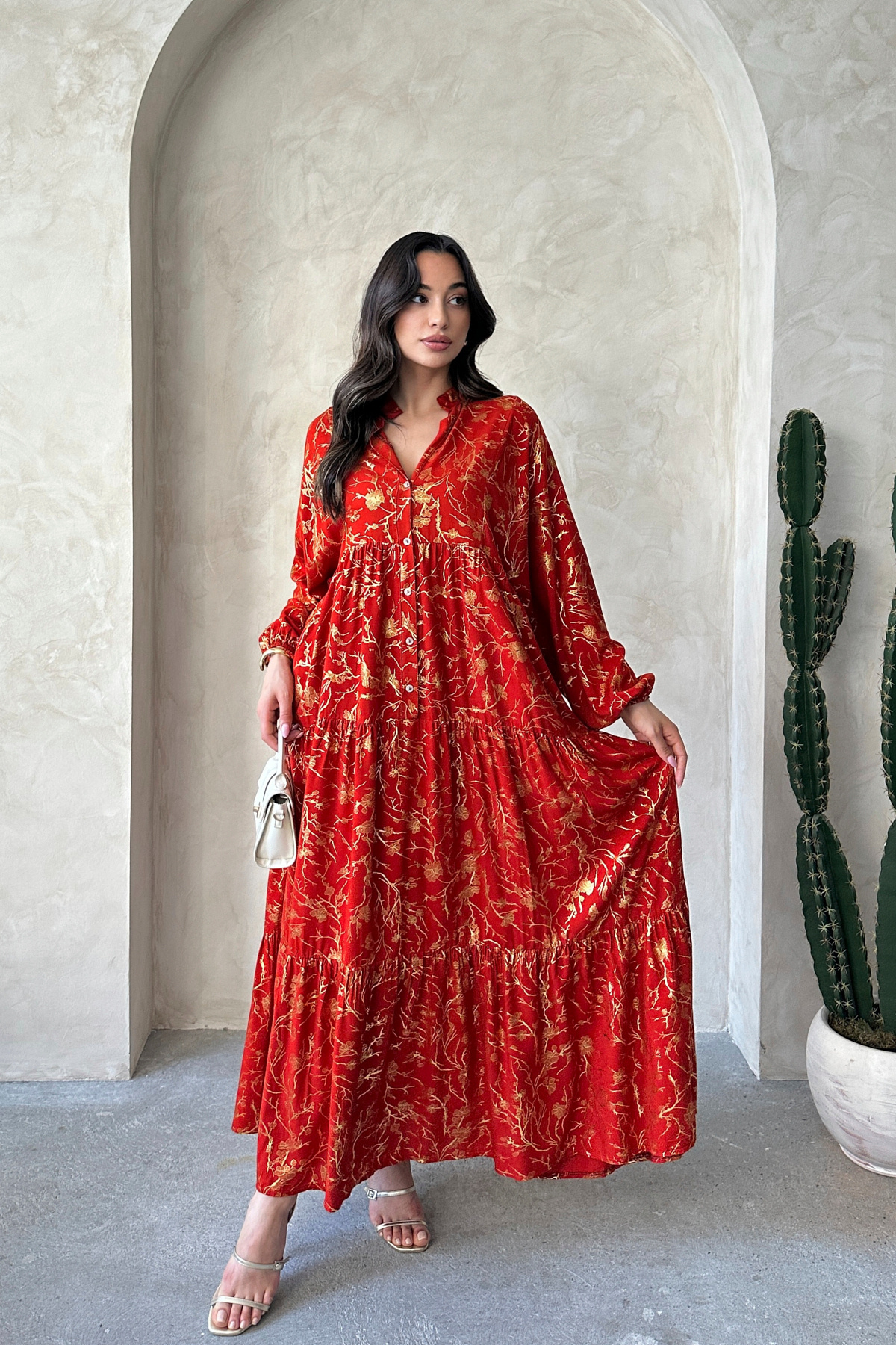 ASEDE-100% Viscose Bohemian Alaçatı Dress Ethnic Patterned Water Foil Print Viscose Dress Dress Suitable for Hijab 8
