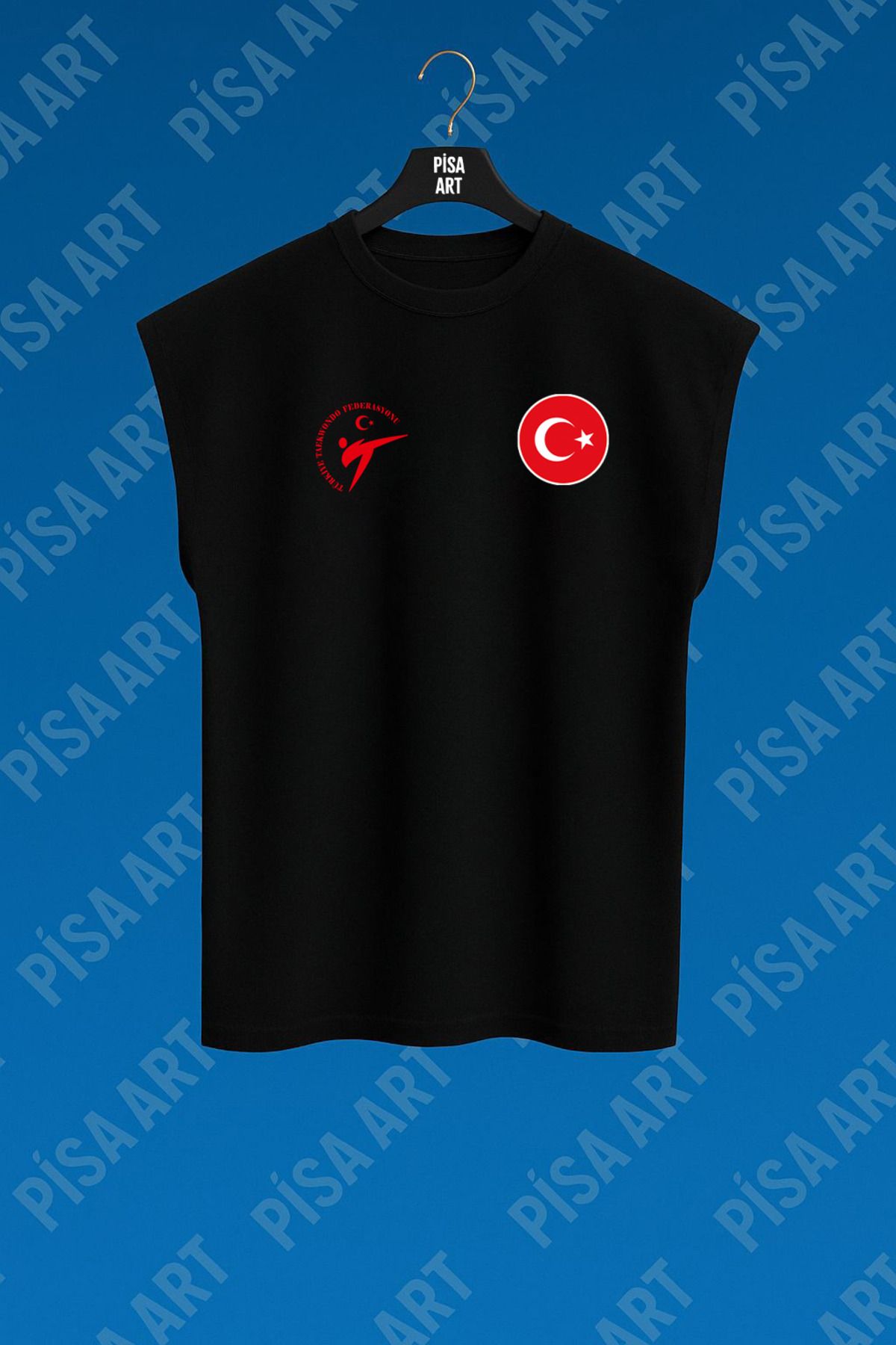 Pisa Art Taekwondo Milli Takım Unisex Antreman ve Günlük %100 Pamuk Kolsuz T-Shirt(Kişiye Özel Baskı Yapılır)