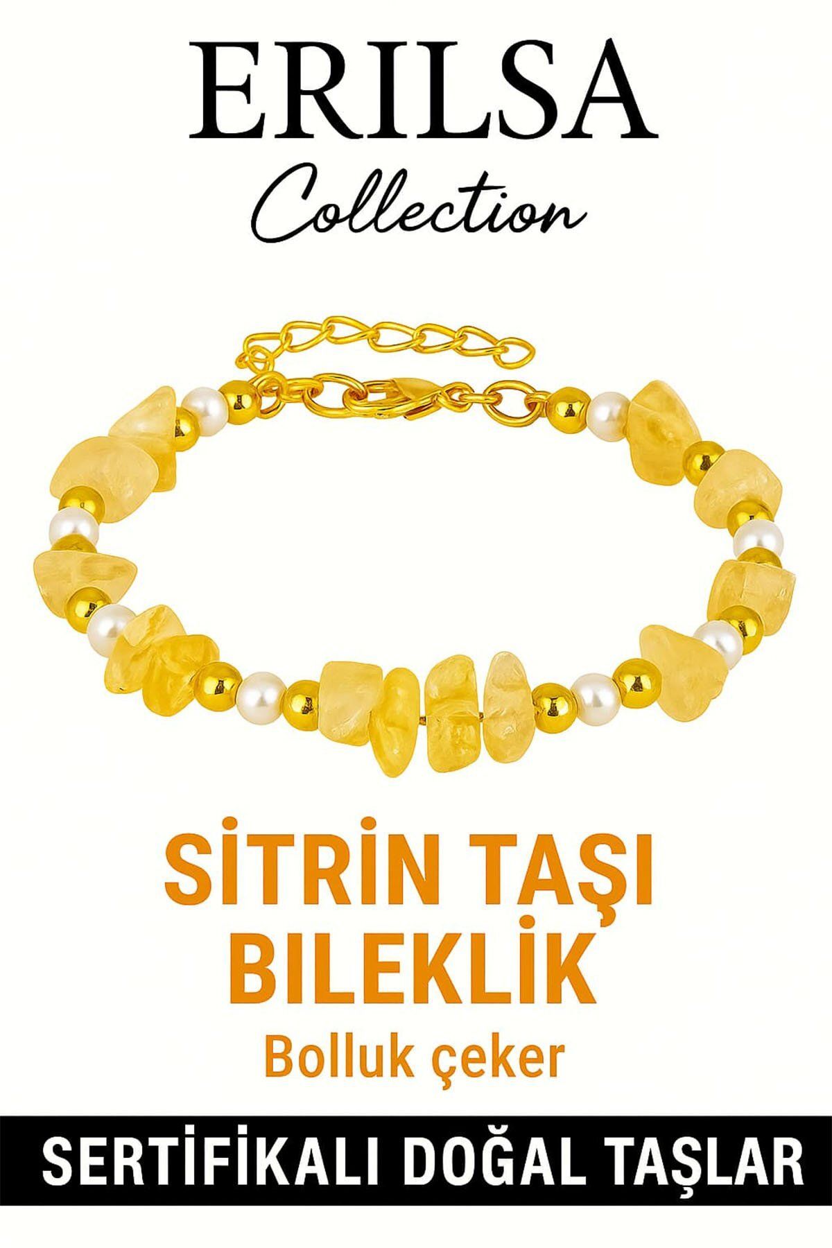 Erilsa Sertifikalı Kırık Taşlı Model İnci – Sitrin Taşı Bileklik – Pozitif Enerji ve Bolluk